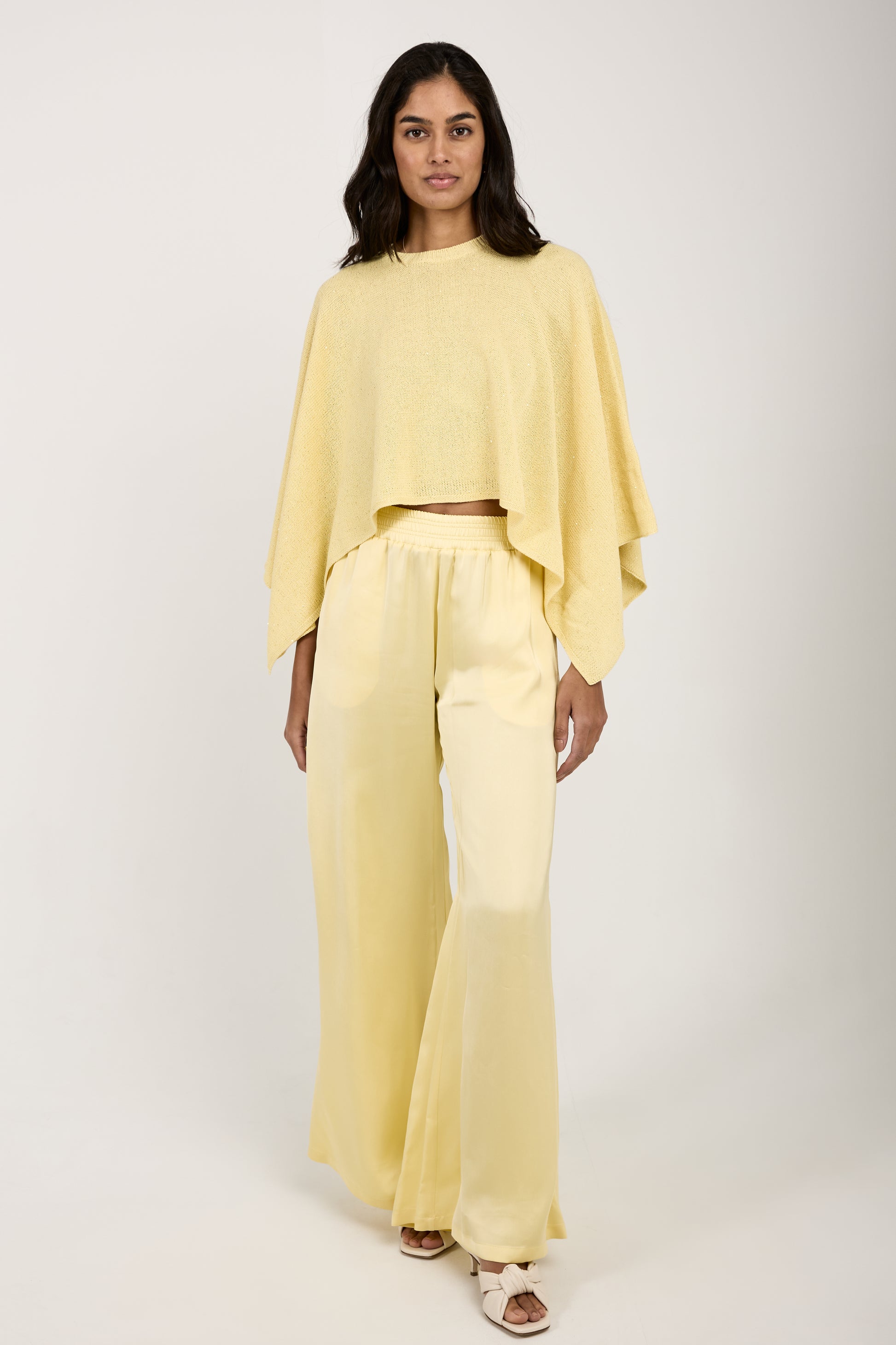 FABIANA FILIPPI Cotton Linen Cape Sweater with Sequins in Yellow