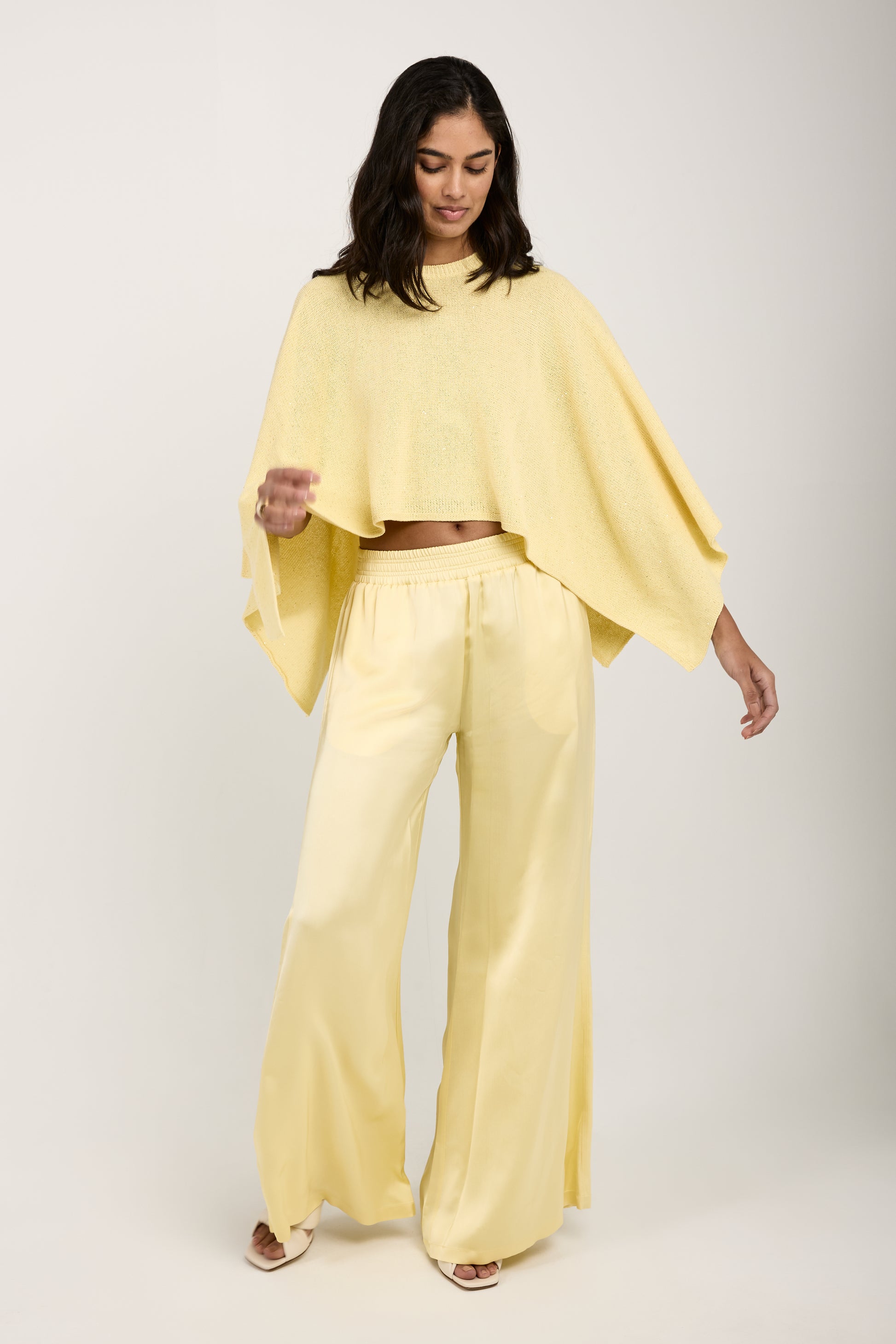 FABIANA FILIPPI Cotton Linen Cape Sweater with Sequins in Yellow