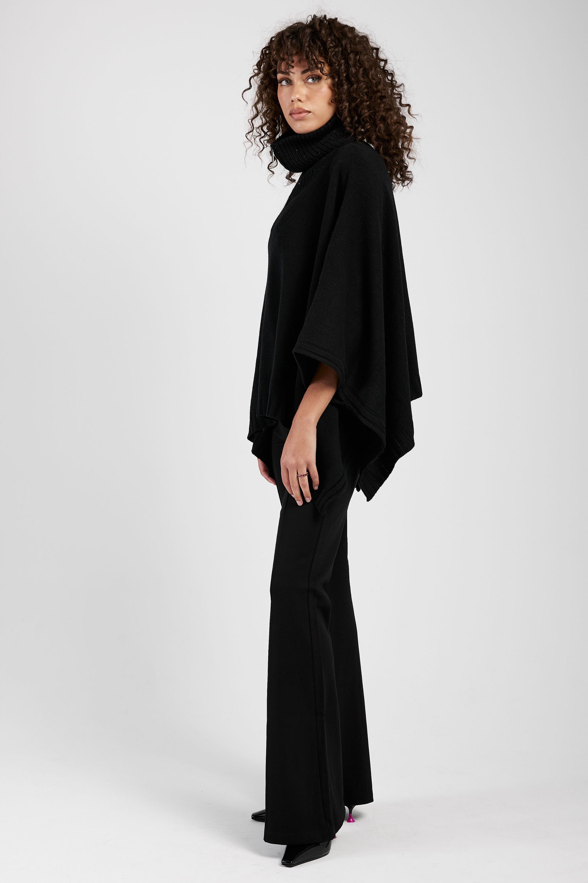 FABIANA FILIPPI High Neck Maxi Cape in Black