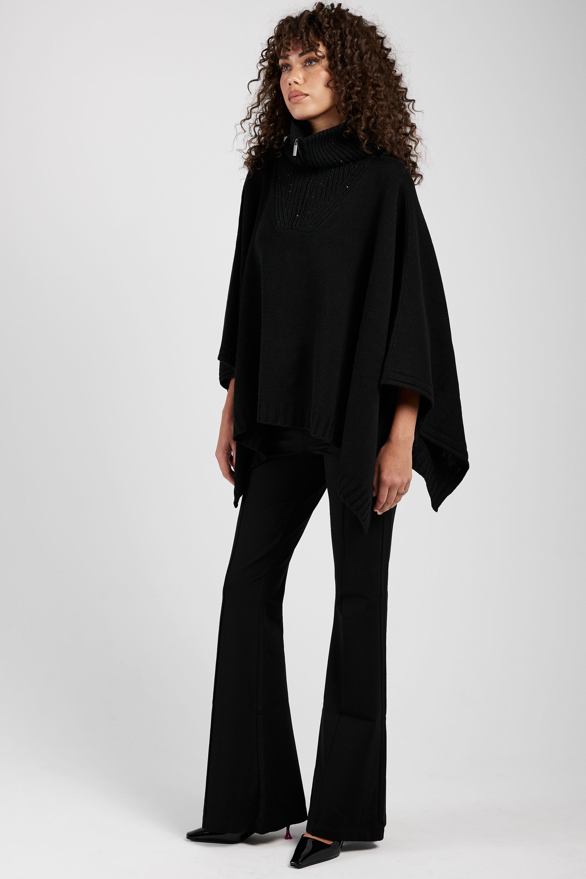 FABIANA FILIPPI High Neck Maxi Cape in Black