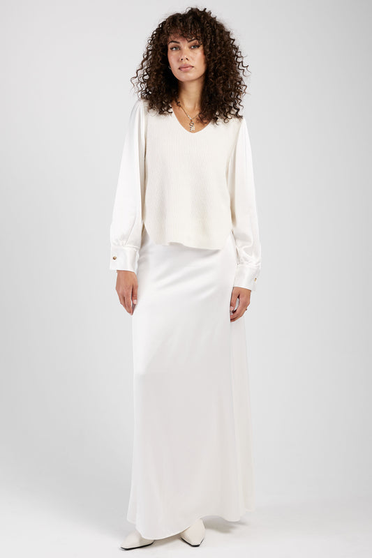 FABIANA FILIPPI Long Satin Skirt in Raffia