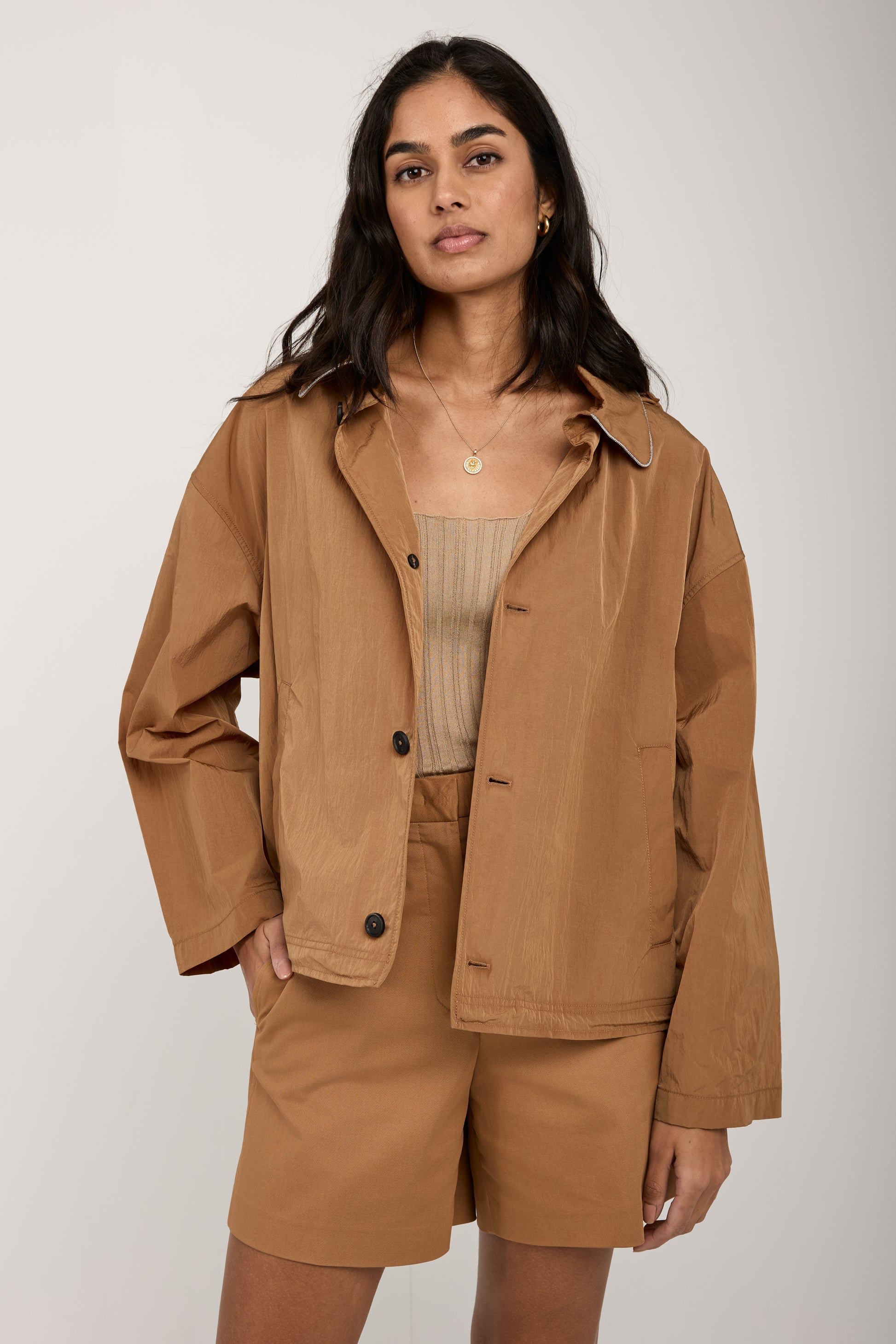 FABIANA FILIPPI Oversized Hooded Jacket in Desert