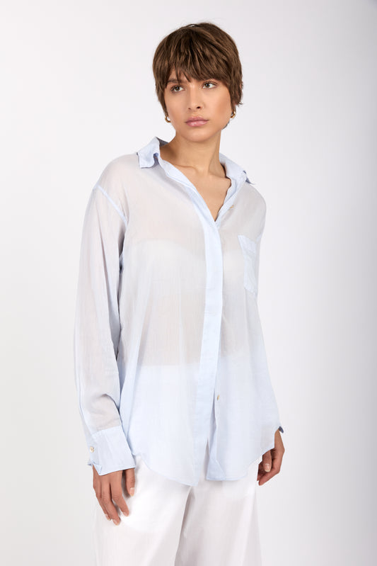 FORTE FORTE Cotton Silk Voile Oversized Shirt in Sky