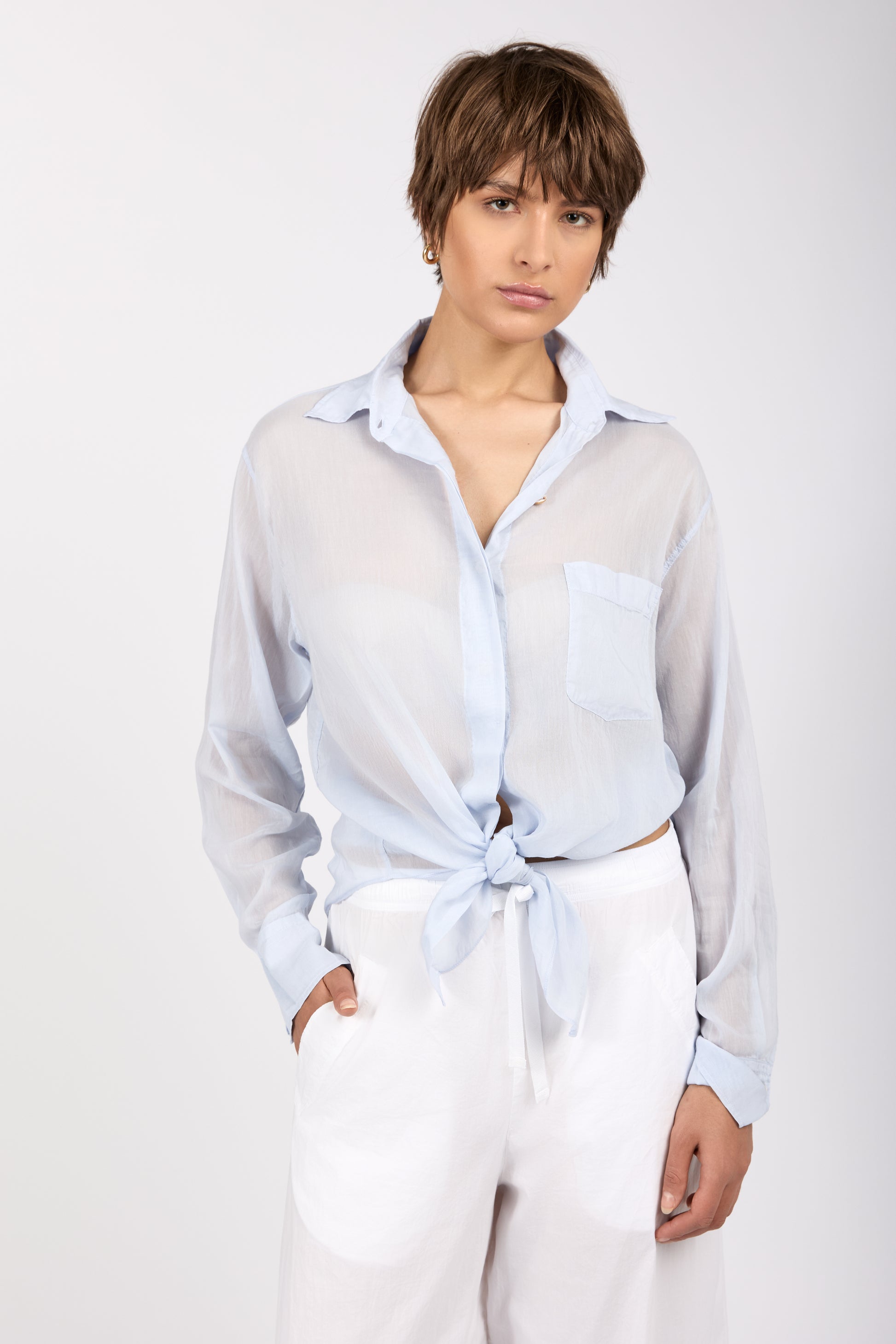 FORTE FORTE Cotton Silk Voile Oversized Shirt in Sky