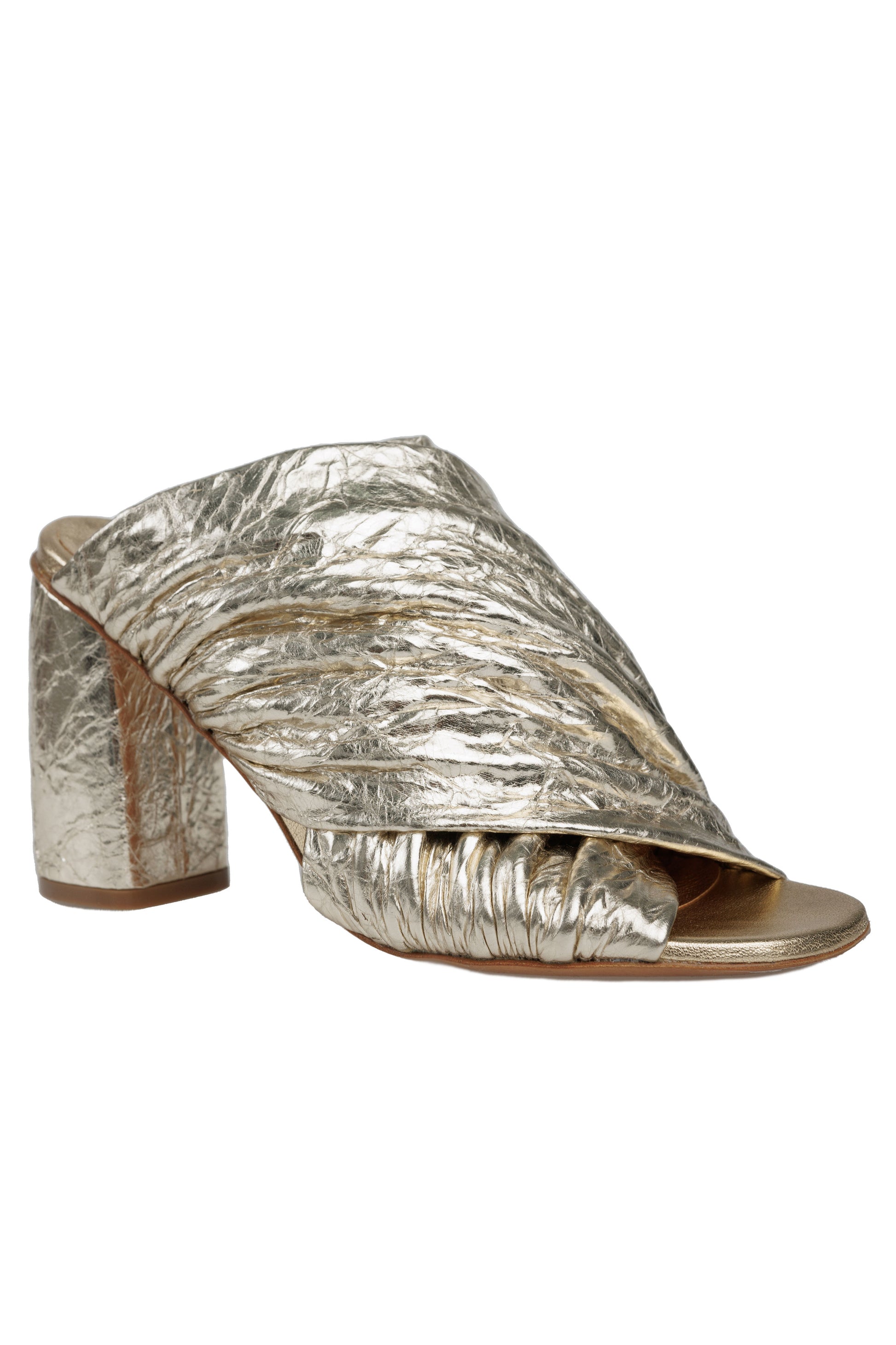 FORTE FORTE Craquel' Lam' Leather Heeled Sandals in Silver