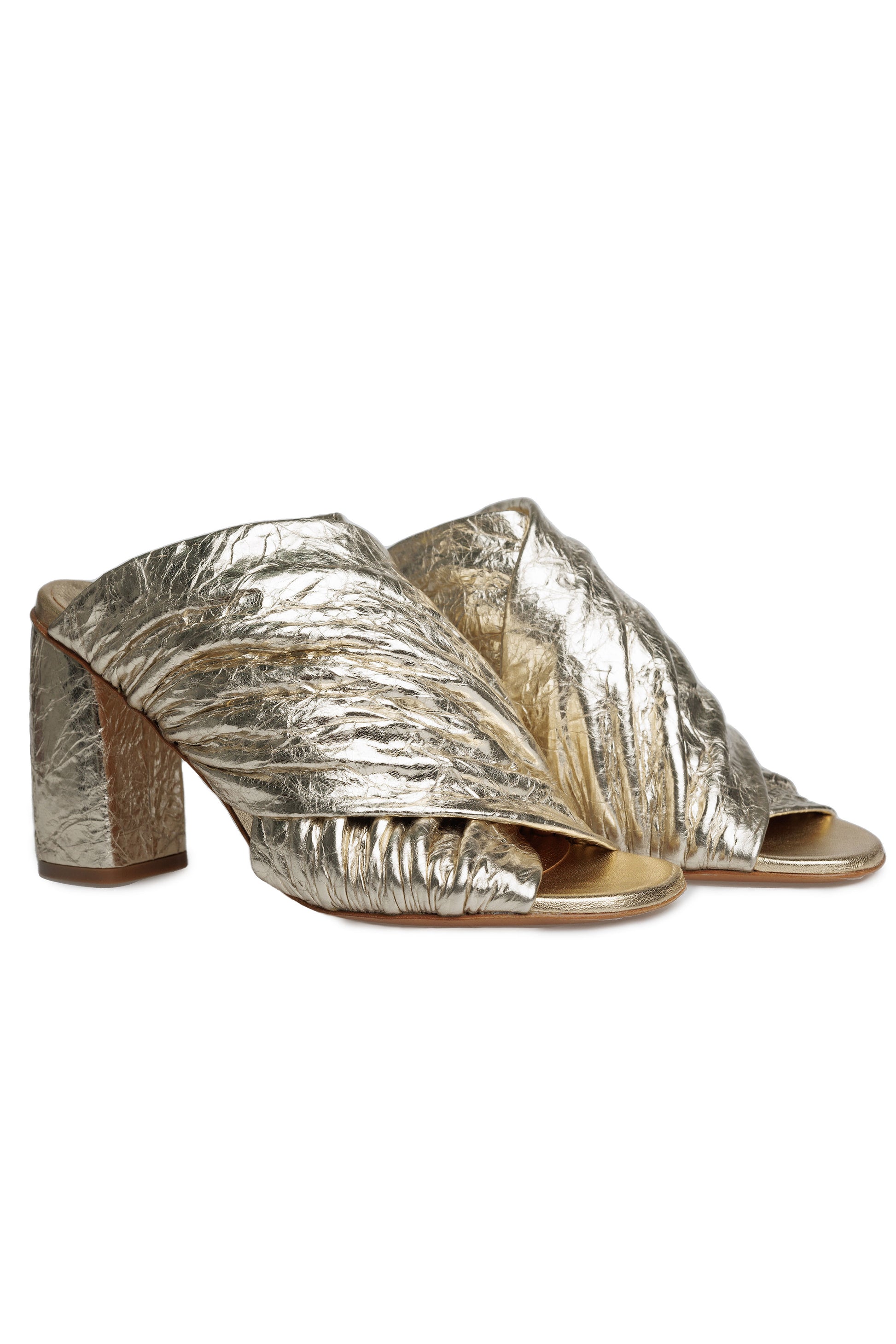 FORTE FORTE Craquel' Lam' Leather Heeled Sandals in Silver