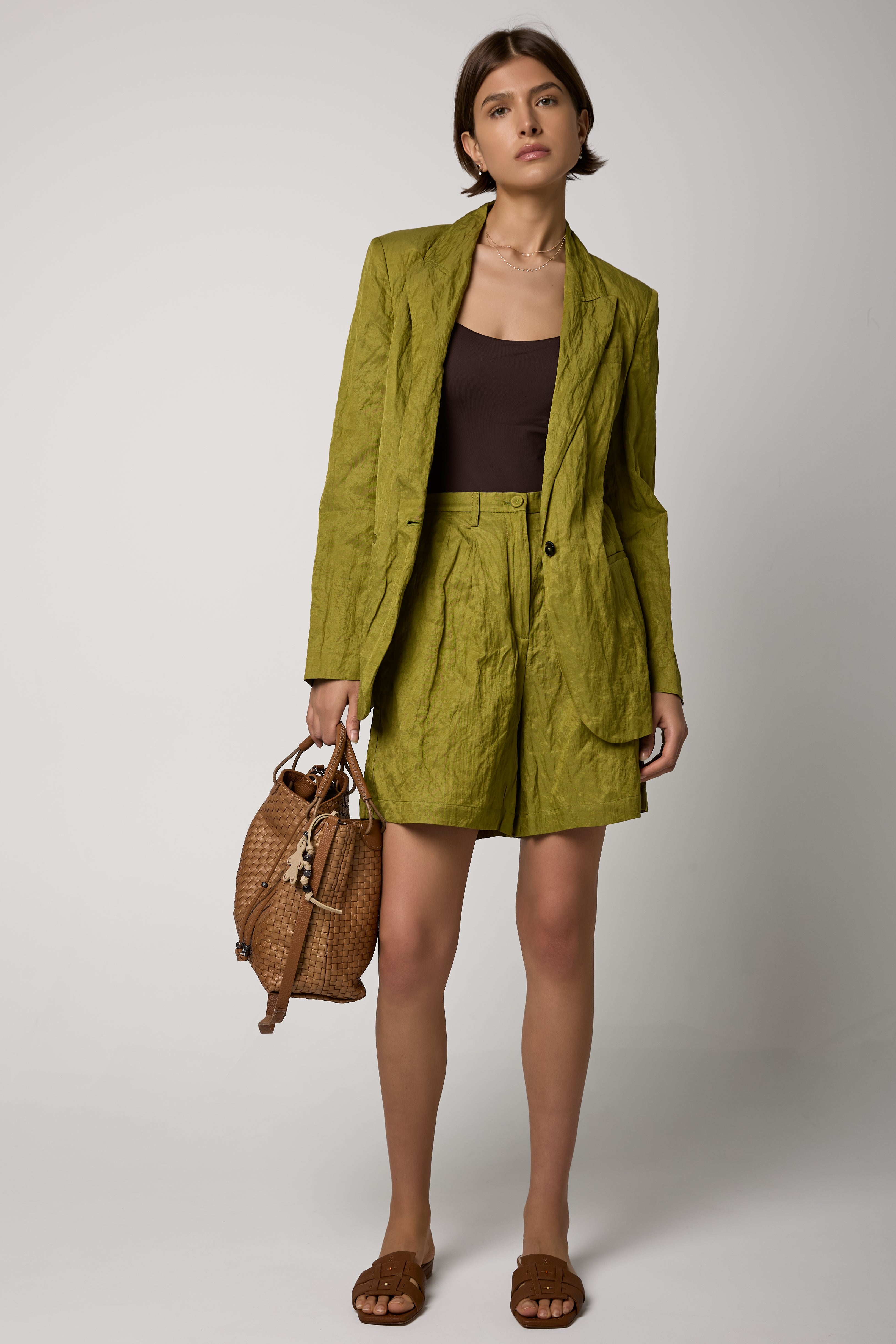 Crinkled Cotton Jacket in Aloe