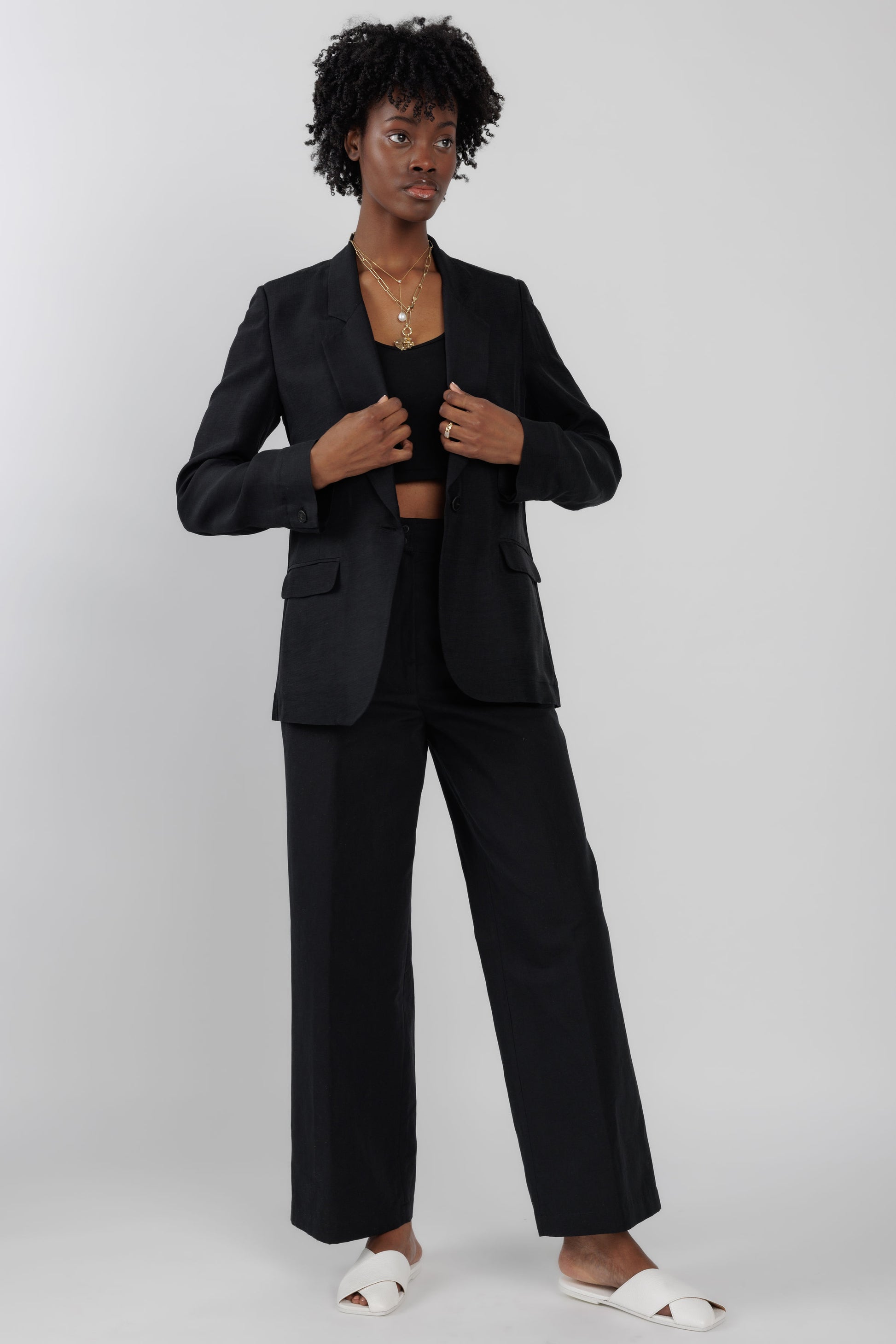 FORTE FORTE Ripstop Viscose Blazer Jacket in Black