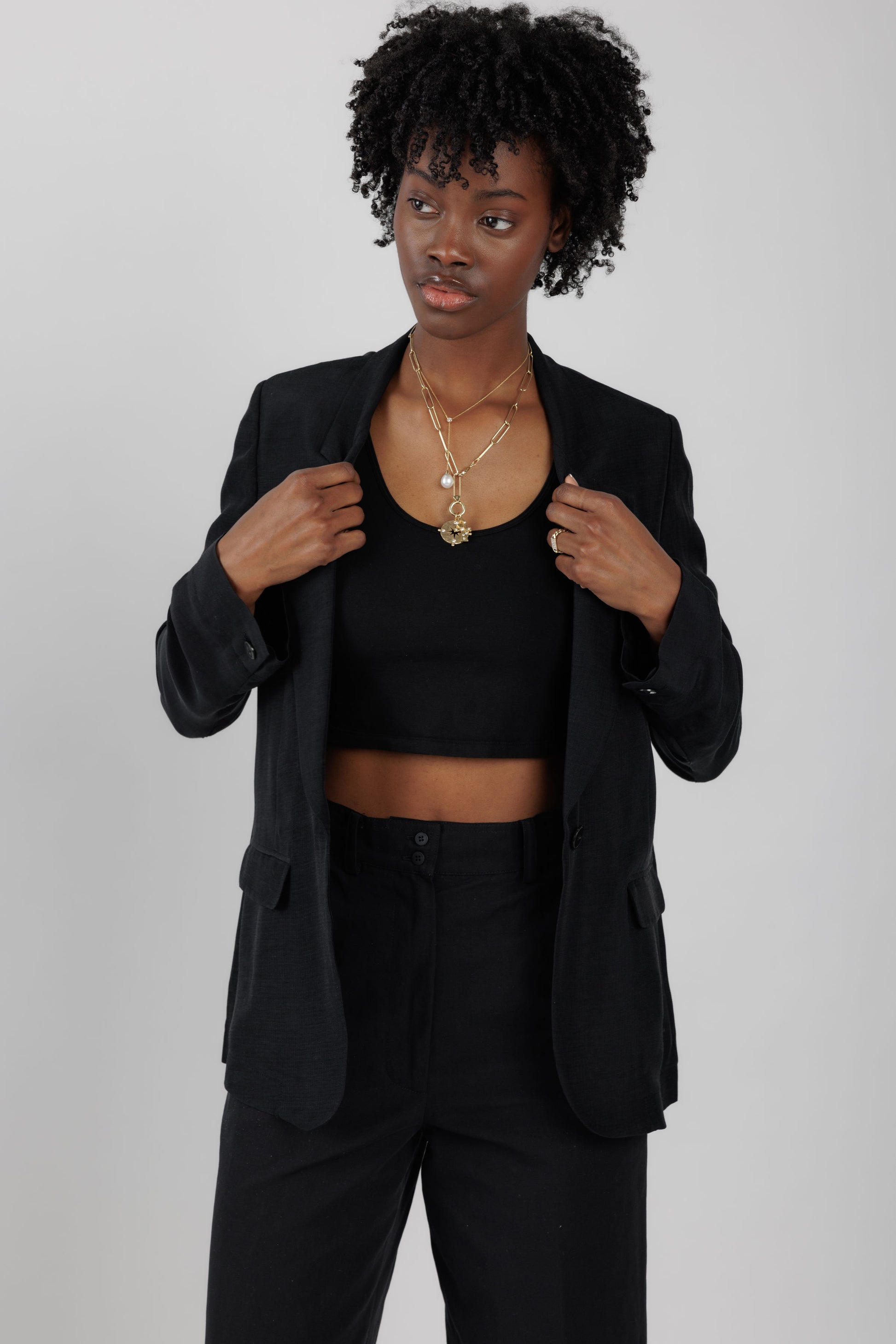 FORTE FORTE Ripstop Viscose Blazer Jacket in Black