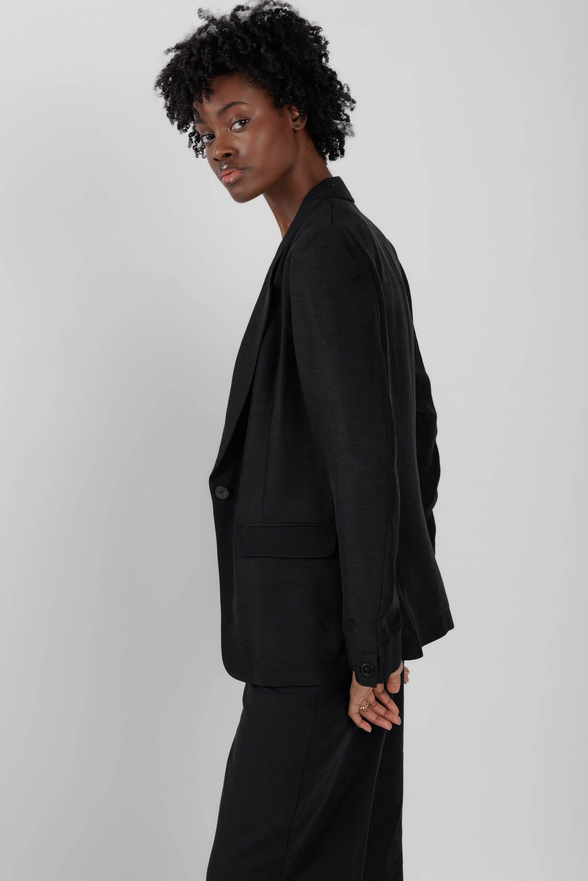 FORTE FORTE Ripstop Viscose Blazer Jacket in Black