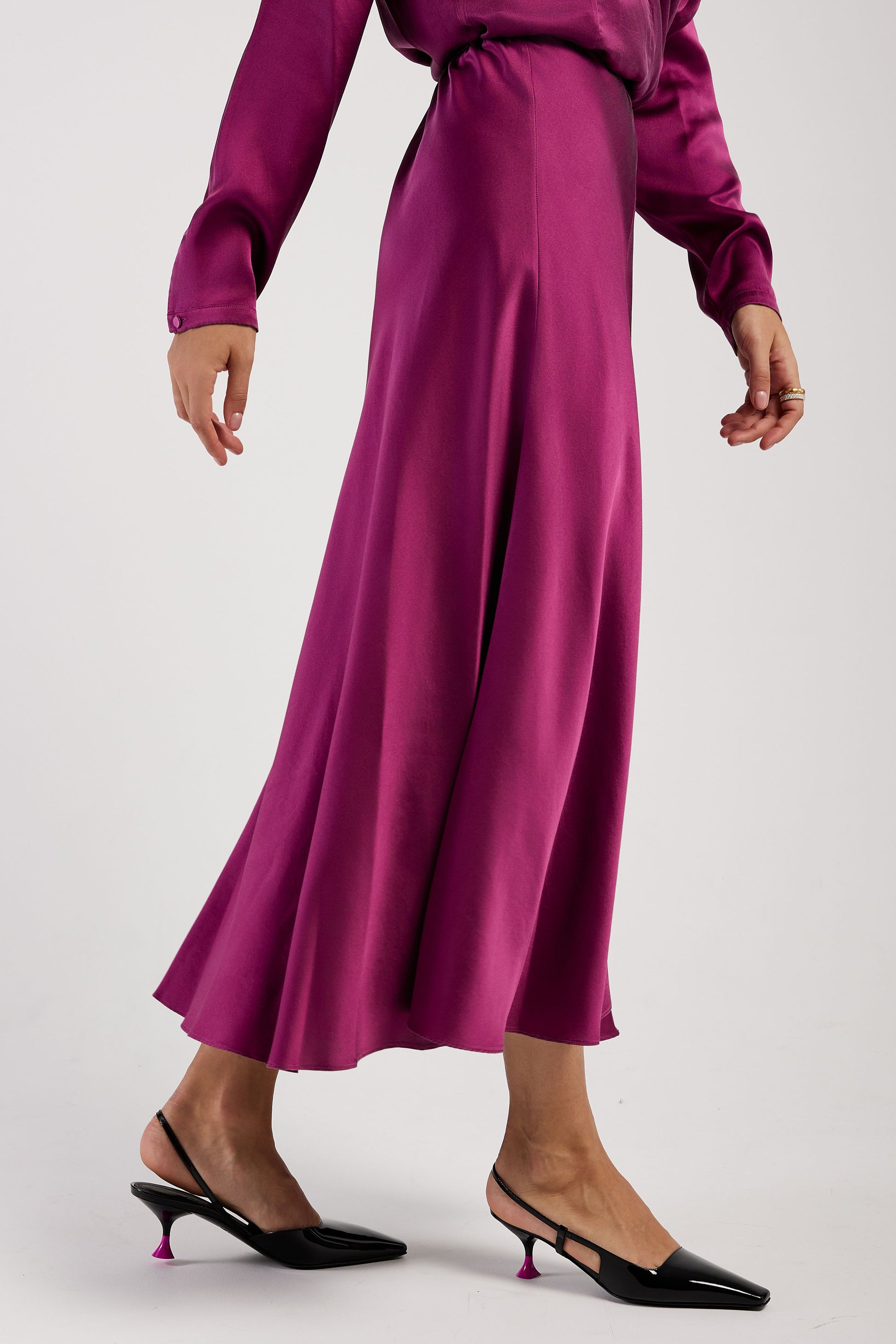 FORTE FORTE Silk Satin Skirt in Ruby