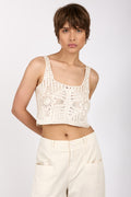 FORTE FORTE Viscose Crochet Tank Top in Avorio