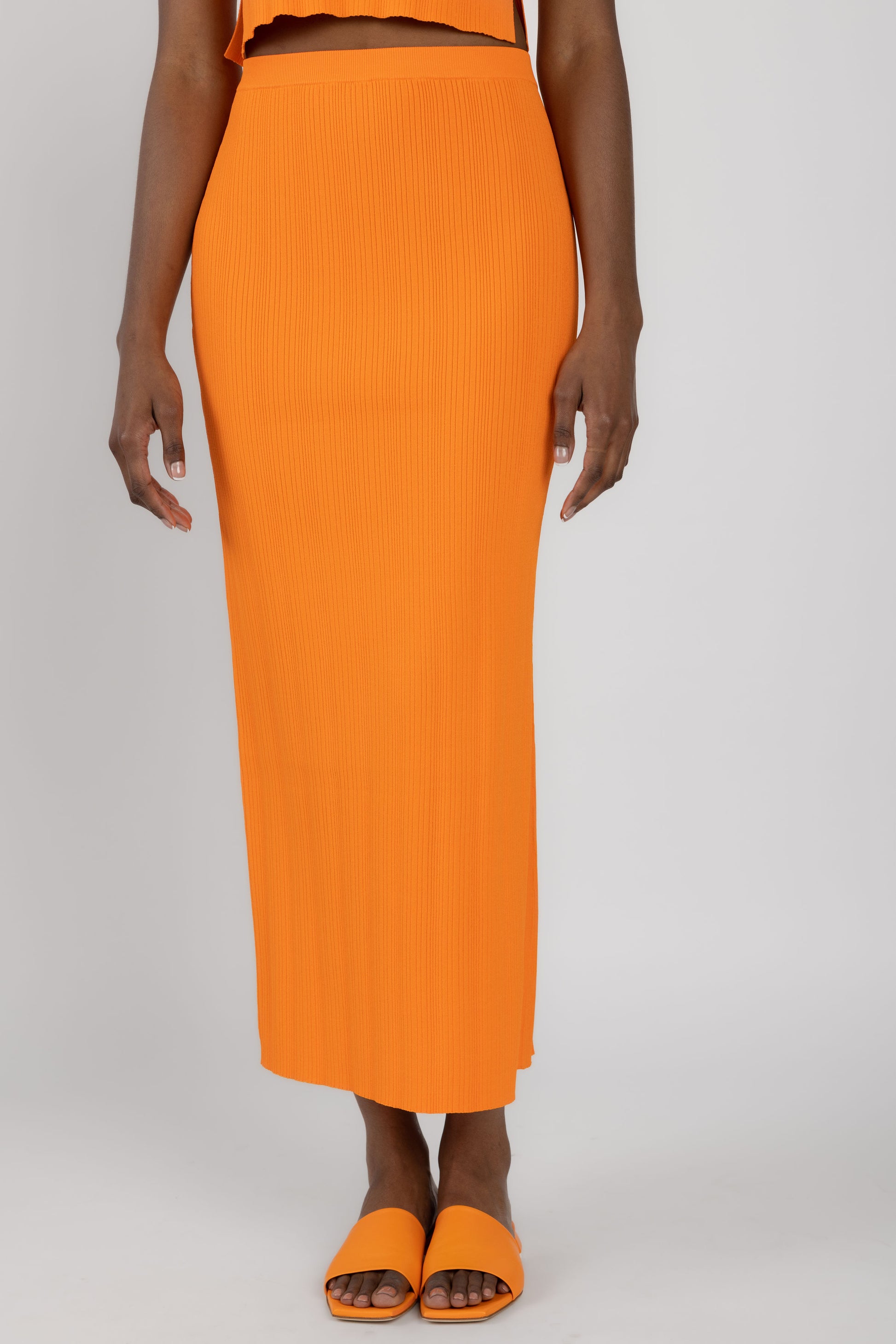 FRAME Mixed Rib Cut Out Skirt in Bright Tangerine