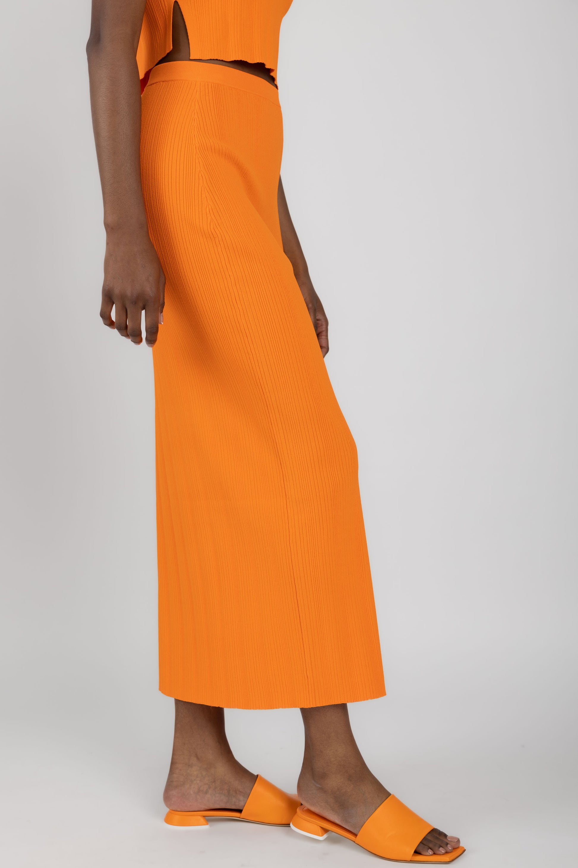 FRAME Mixed Rib Cut Out Skirt in Bright Tangerine