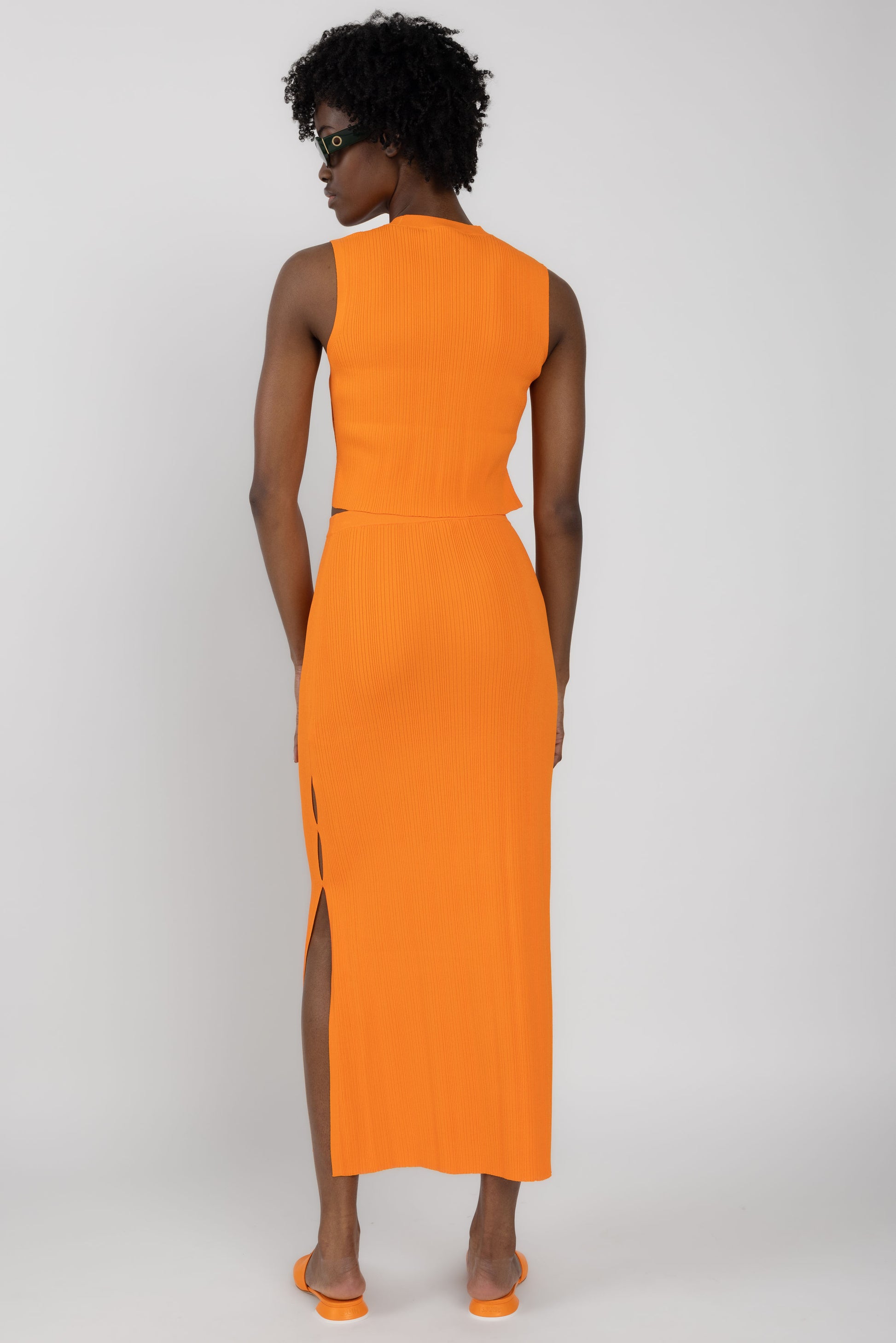 FRAME Mixed Rib Cut Out Skirt in Bright Tangerine