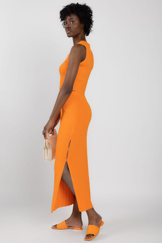 FRAME Mixed Rib Cut Out Skirt in Bright Tangerine