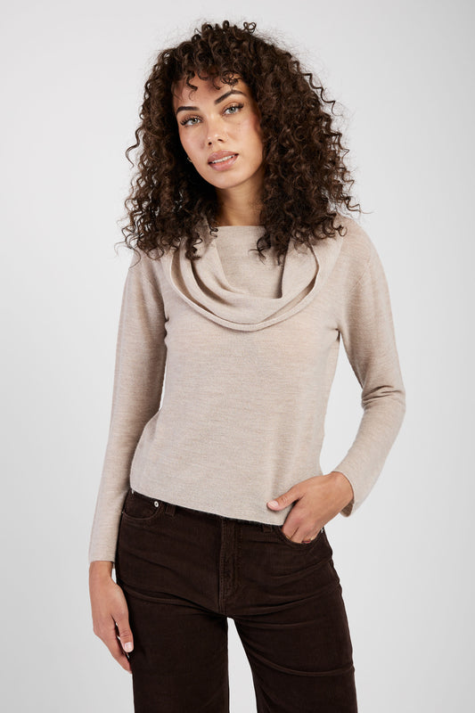 GENTRYPORTOFINO Cowl Neck Cashmere Sweater in Beige