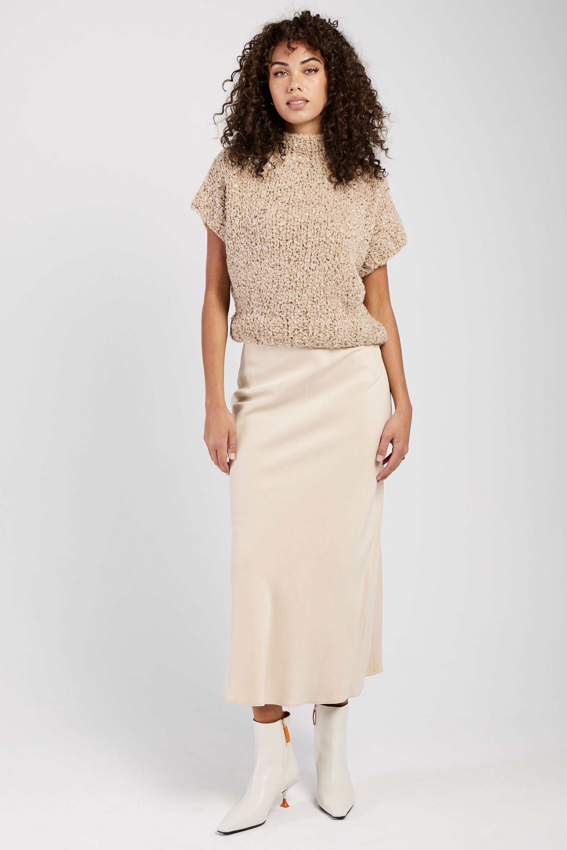 GENTRYPORTOFINO Cropped Knit Wool Sweater in Champagne