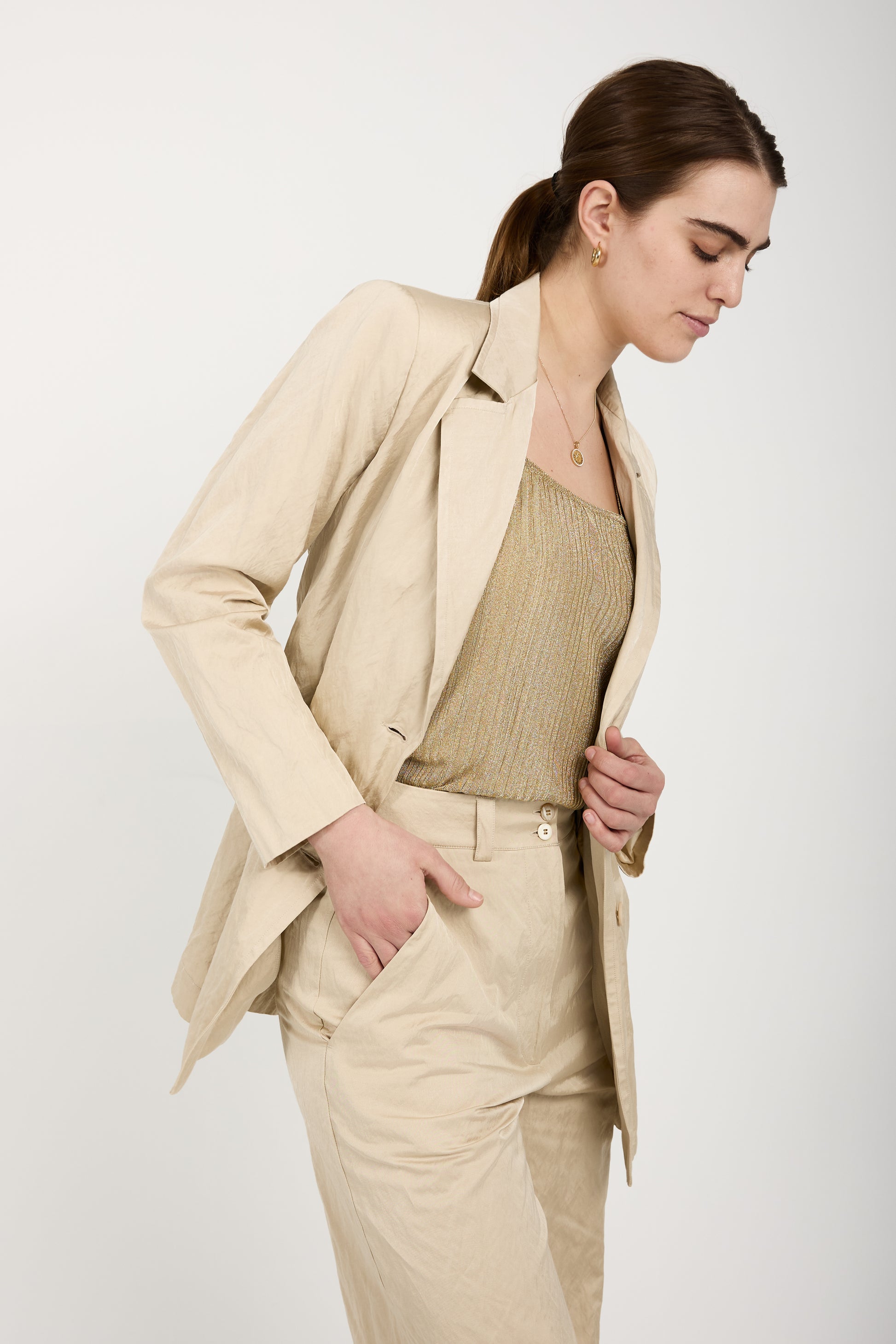 GENTRYPORTOFINO Woven Blazer Jacket in Beige