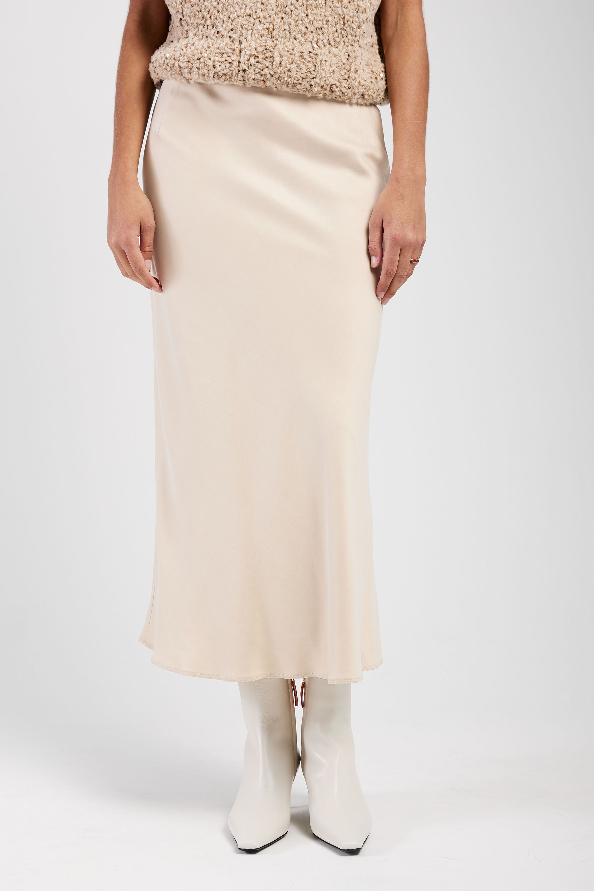 GENTRYPORTOFINO Woven Midi Skirt in Champagne