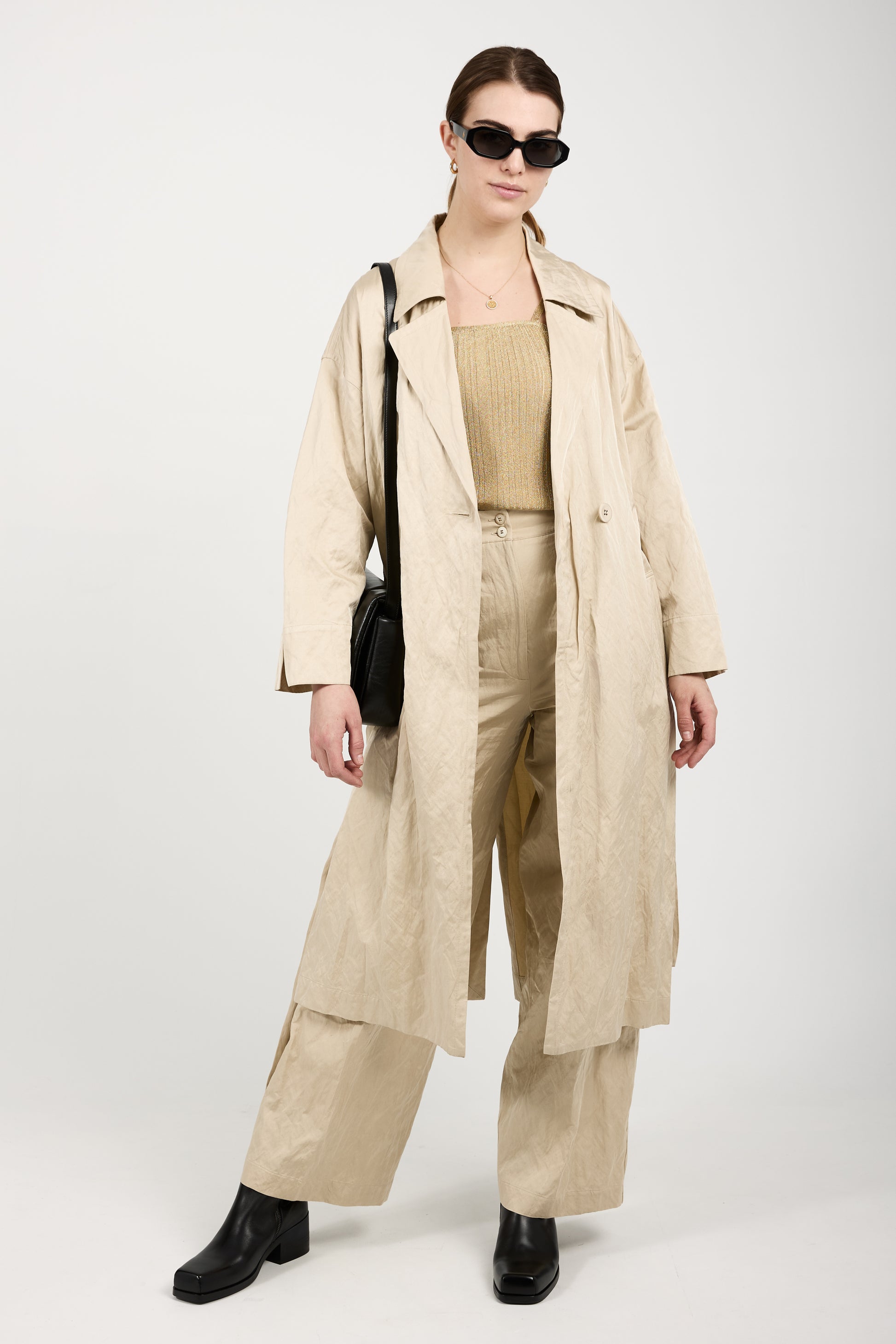 GENTRYPORTOFINO Woven Trench Coat in Beige