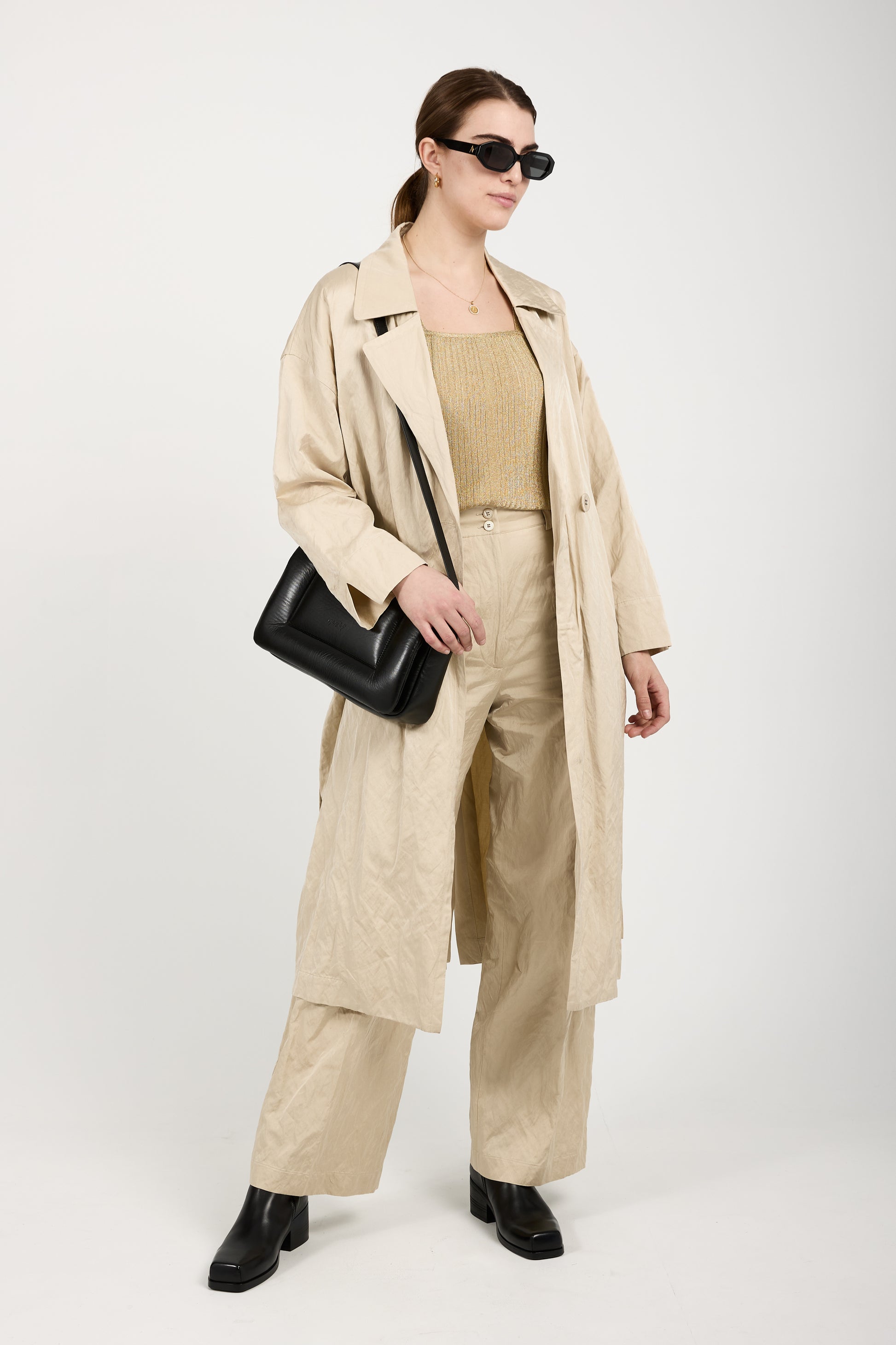 GENTRYPORTOFINO Woven Trench Coat in Beige