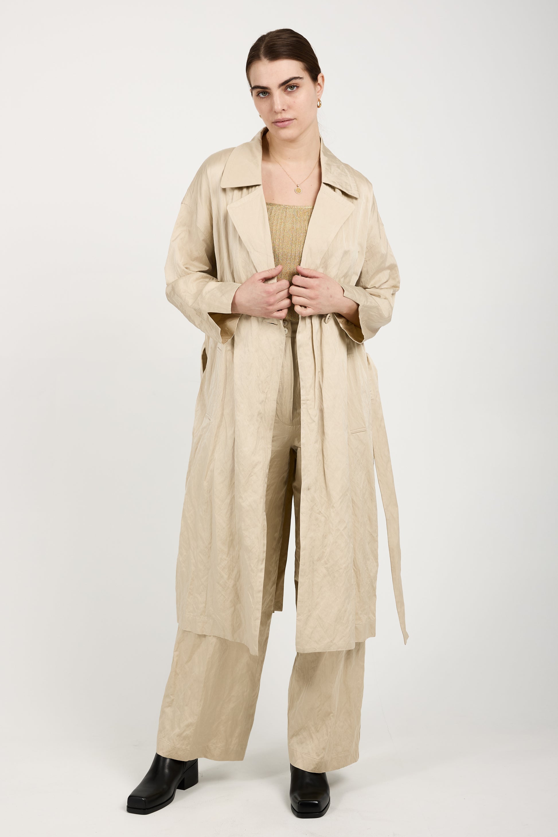 GENTRYPORTOFINO Woven Trench Coat in Beige