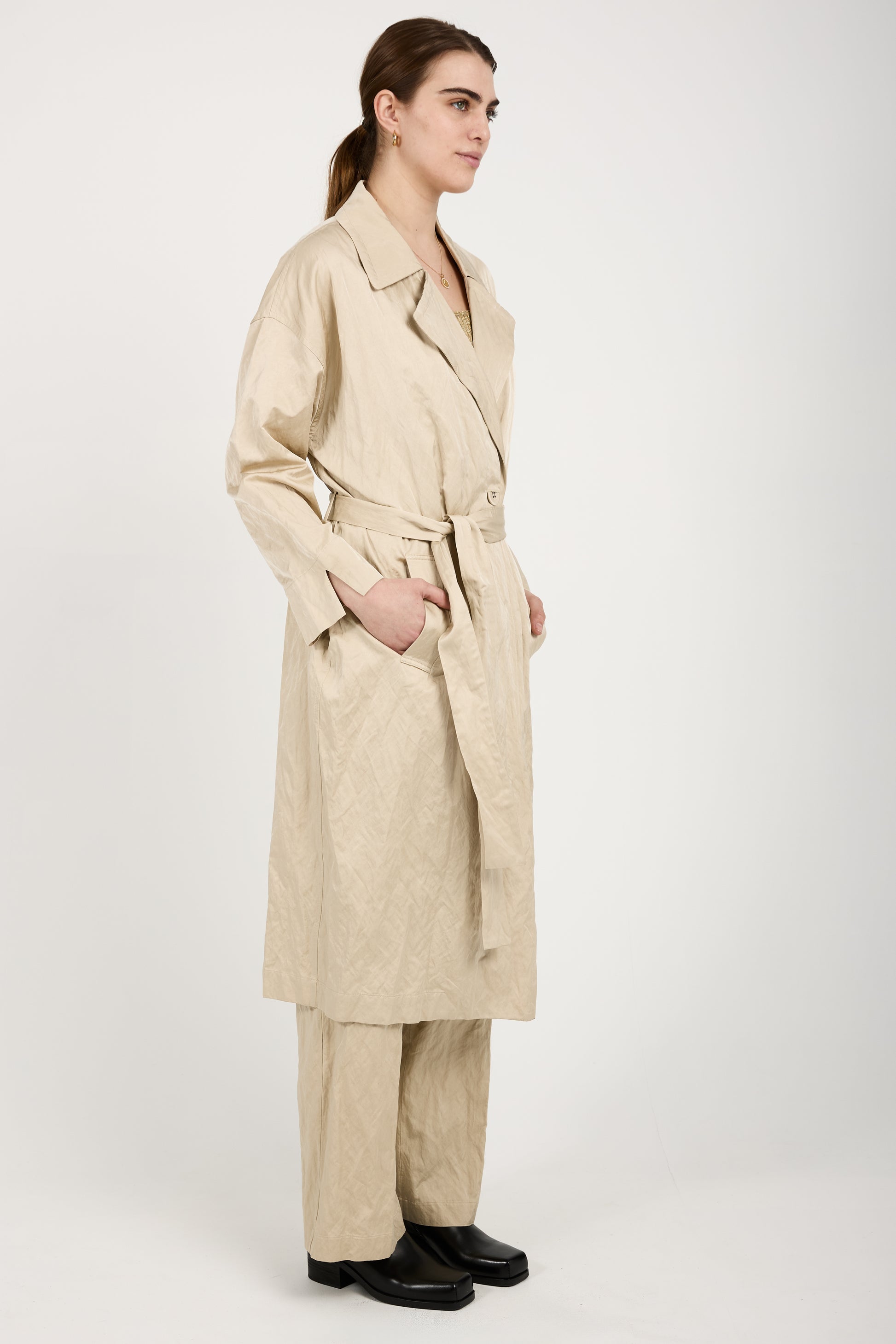 GENTRYPORTOFINO Woven Trench Coat in Beige