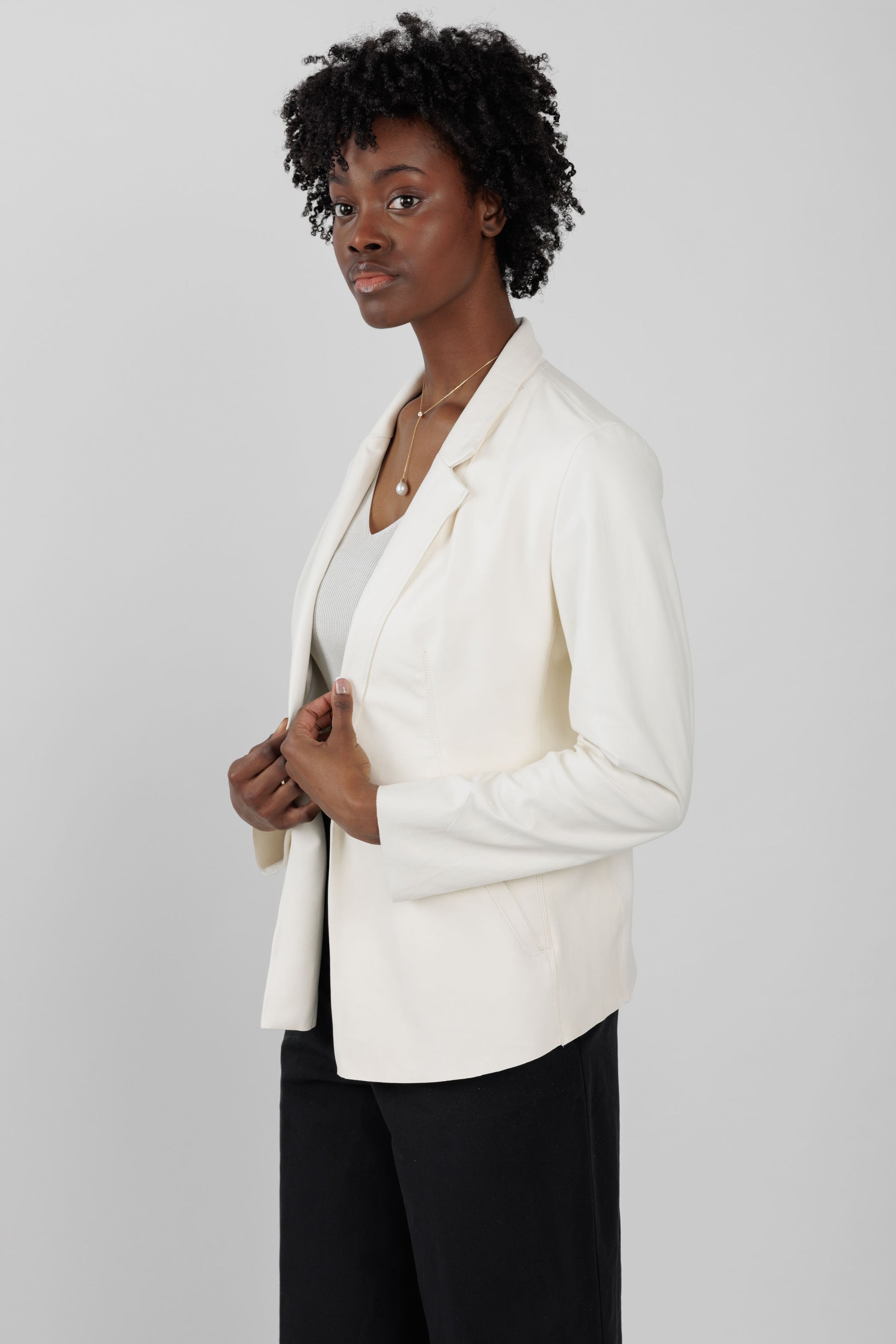 GIORGIO BRATO Leather Blazer Jacket in Off White