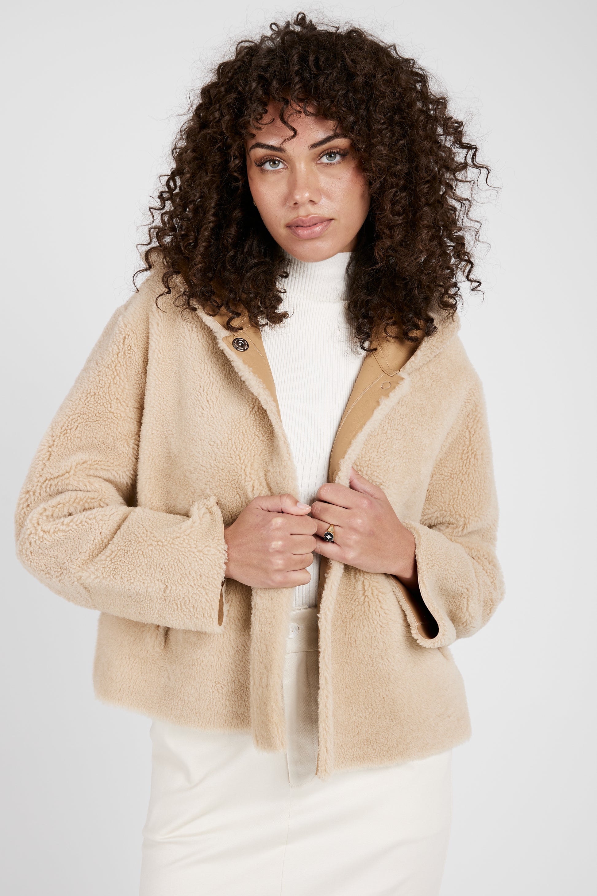 GIORGIO BRATO Reversible Shearling Waist Coat in Mandorla