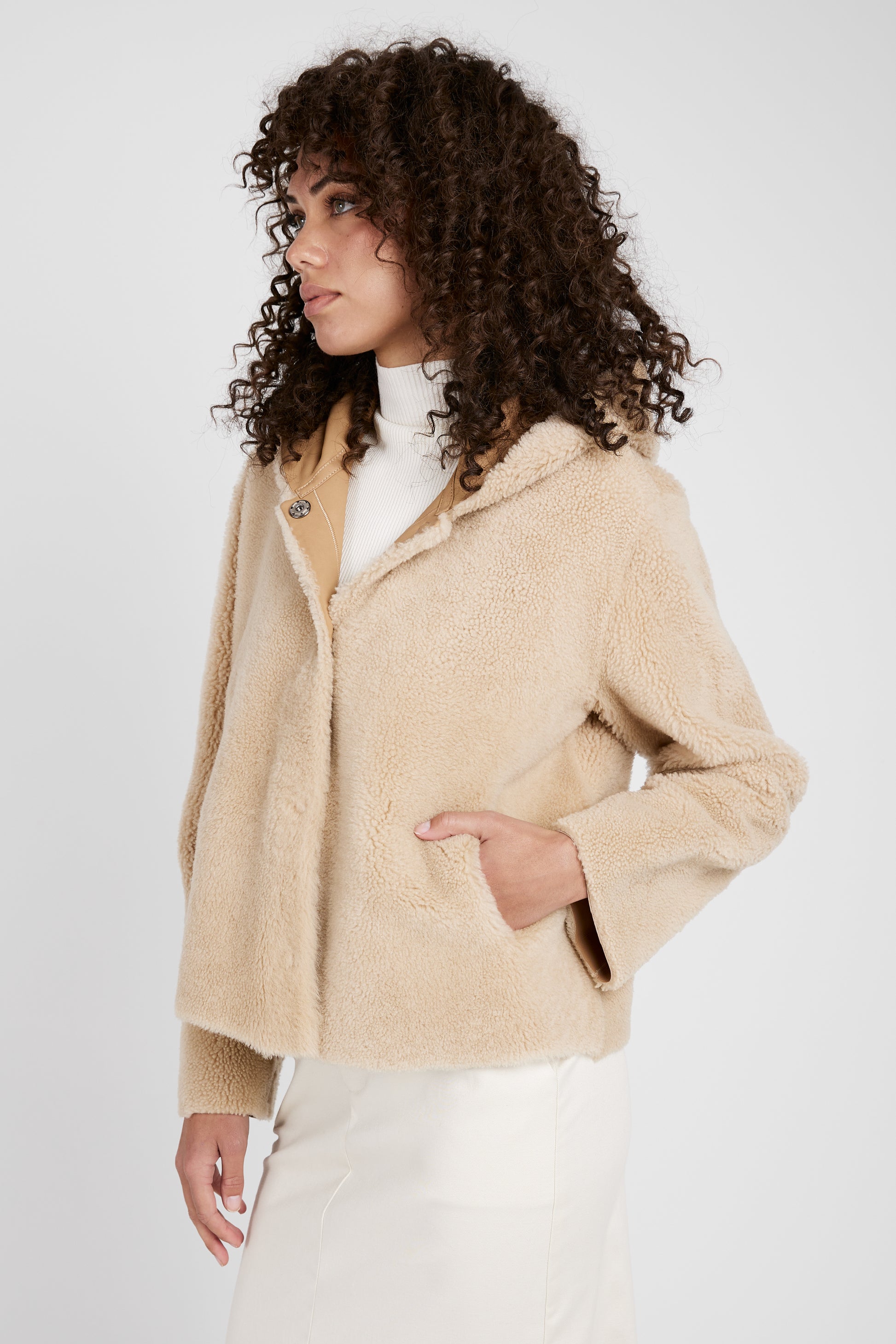 GIORGIO BRATO Reversible Shearling Waist Coat in Mandorla