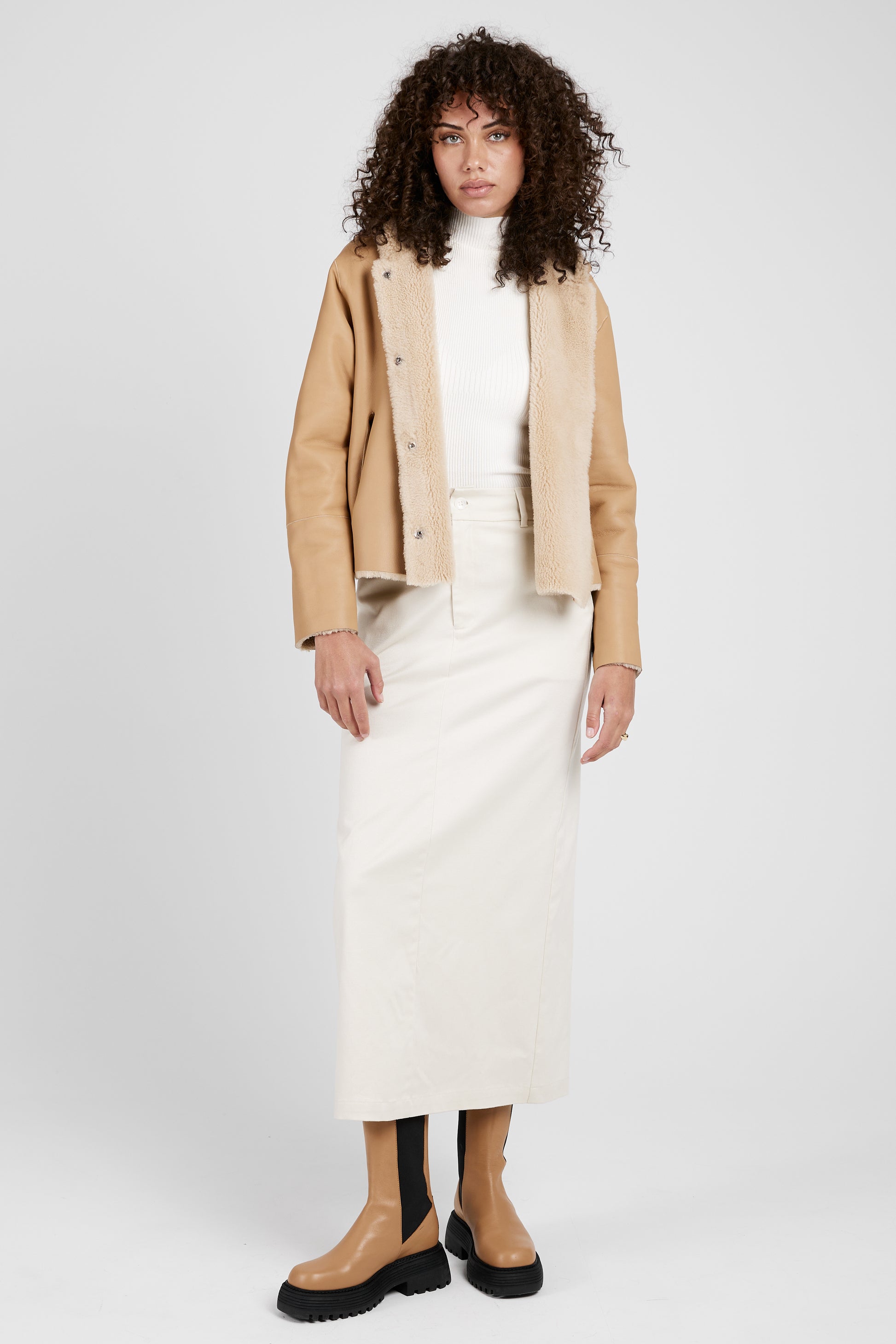 GIORGIO BRATO Reversible Shearling Waist Coat in Mandorla