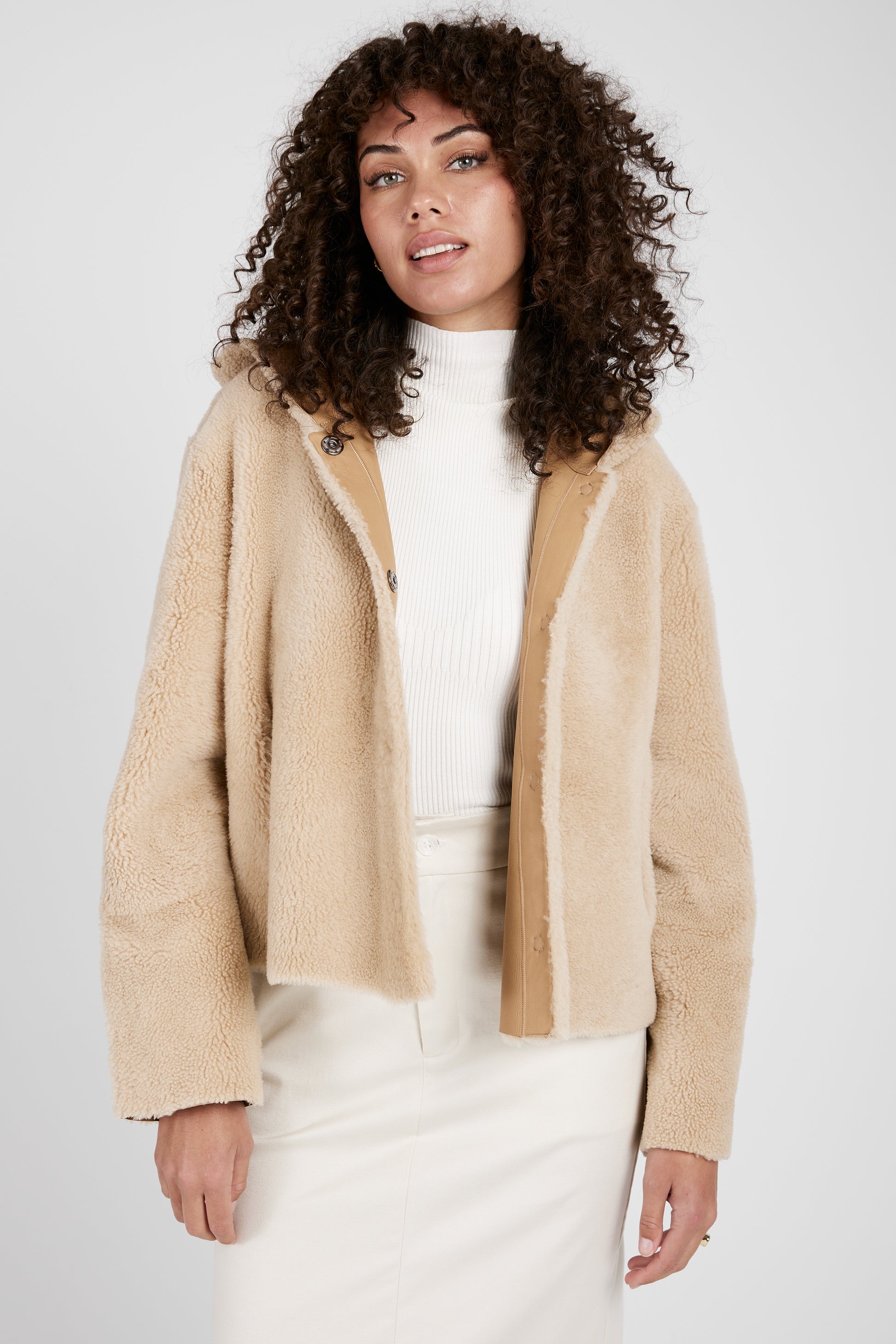 GIORGIO BRATO Reversible Shearling Waist Coat in Mandorla