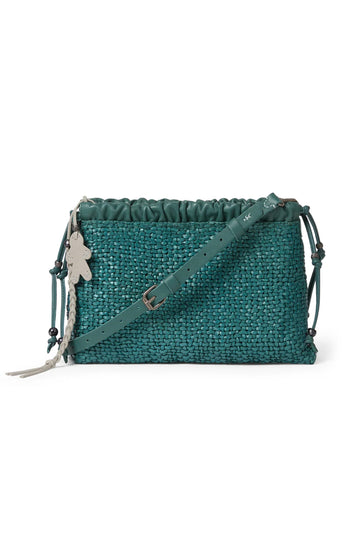 Clutch Intreccio Leather Arricciata Bag in Madreperla Ottanio