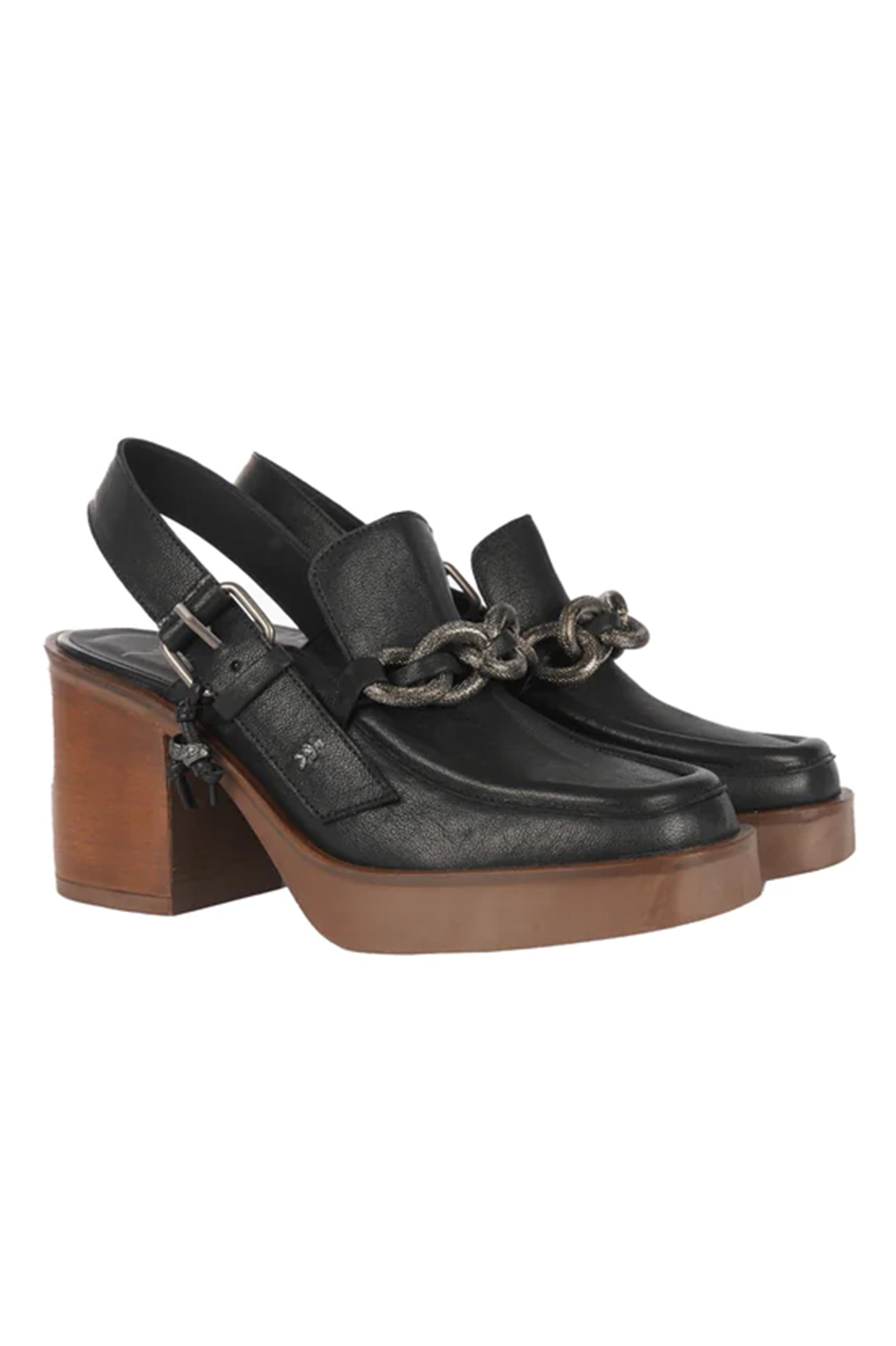 HENRY BEGUELIN Leather Platform Moccasin Shoe in Old Iron Nero