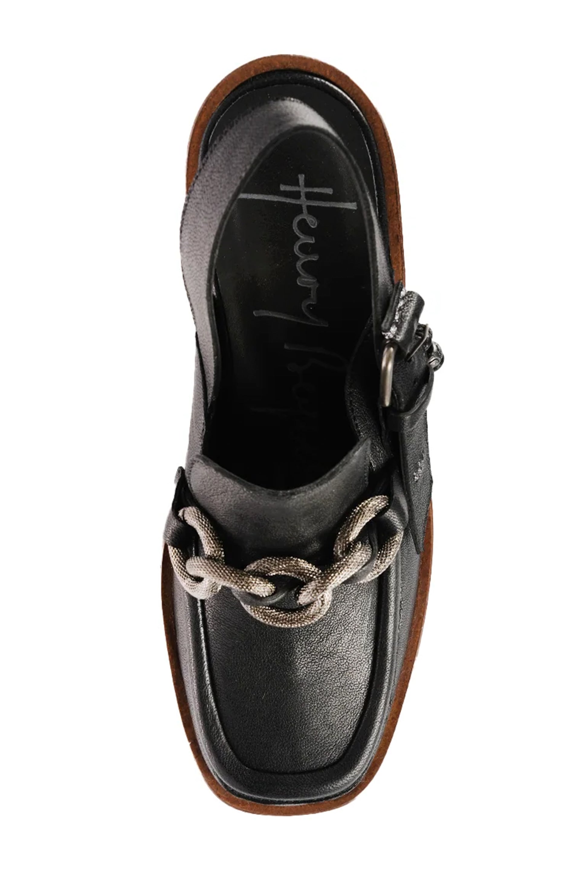 HENRY BEGUELIN Leather Platform Moccasin Shoe in Old Iron Nero
