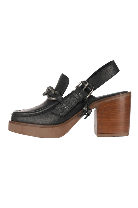 HENRY BEGUELIN Leather Platform Moccasin Shoe in Old Iron Nero
