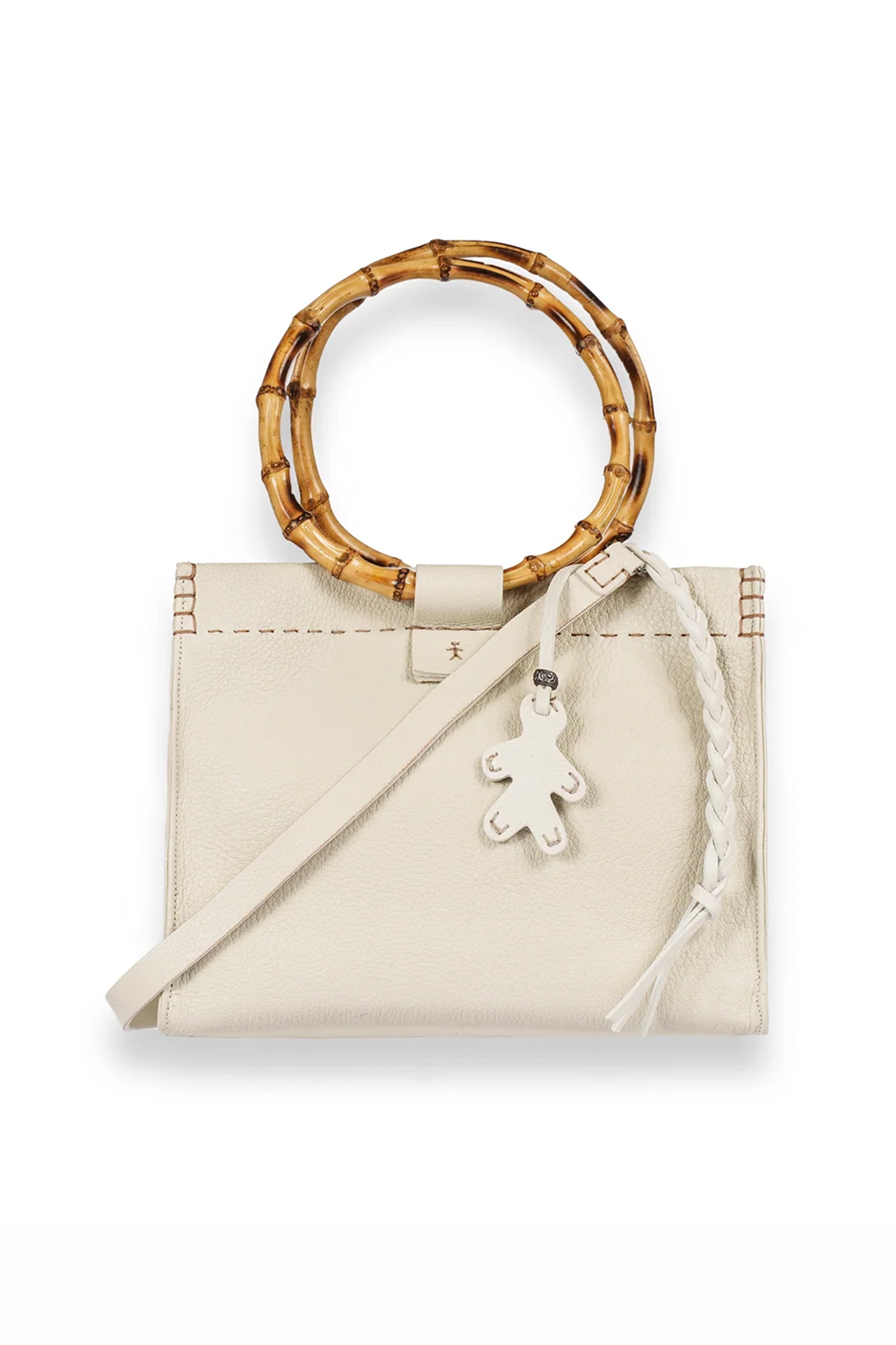 Leather Shopping Bambu Bag in Martellato Gesso