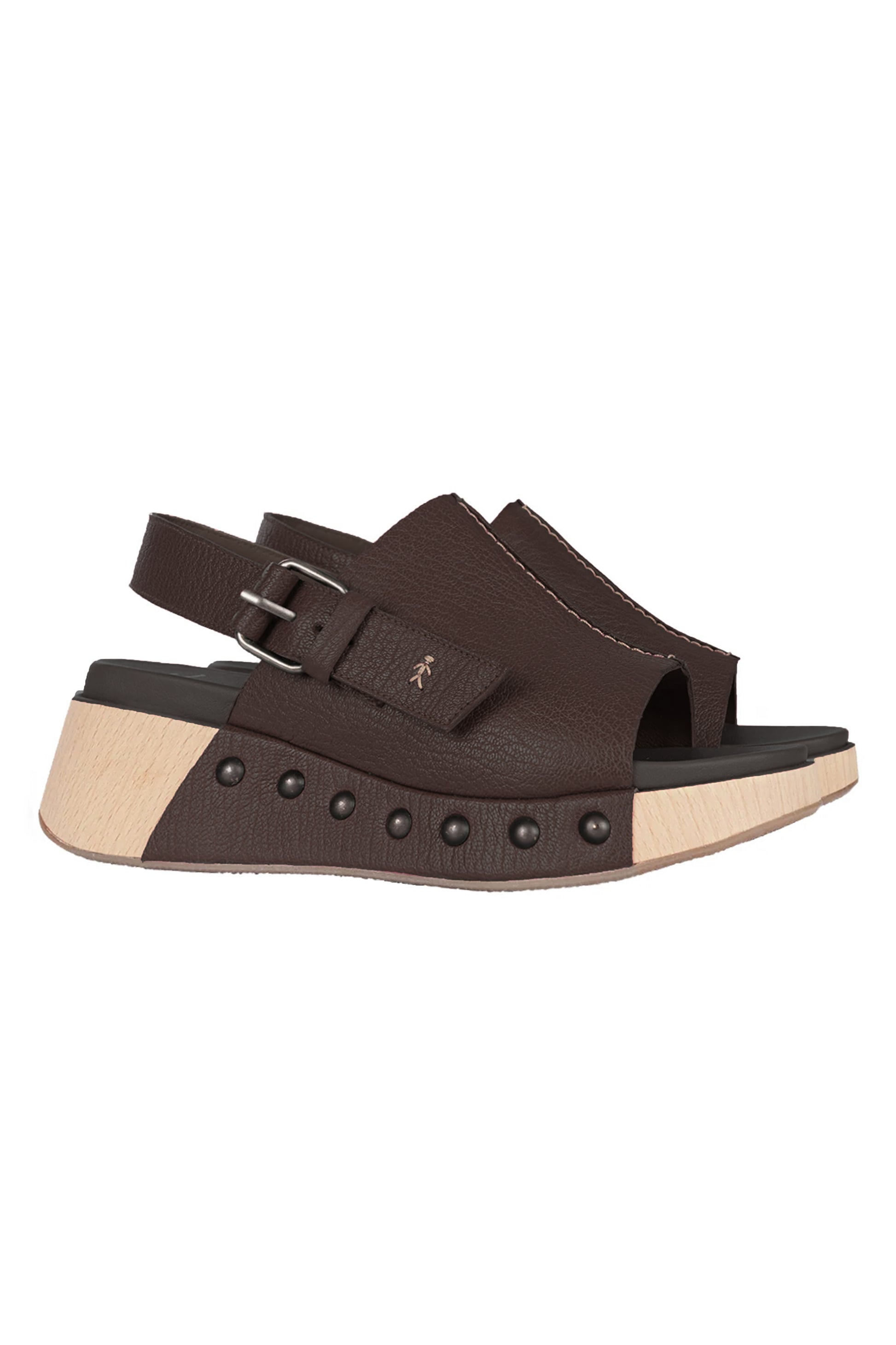 HENRY BEGUELIN Leather Wedge Sandal in Martellato Moro