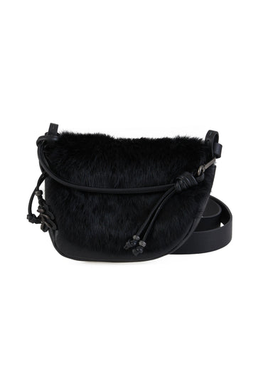 HENRY BEGUELIN Marinella Messico Small Leather and Fur Bag in Lapin Nero