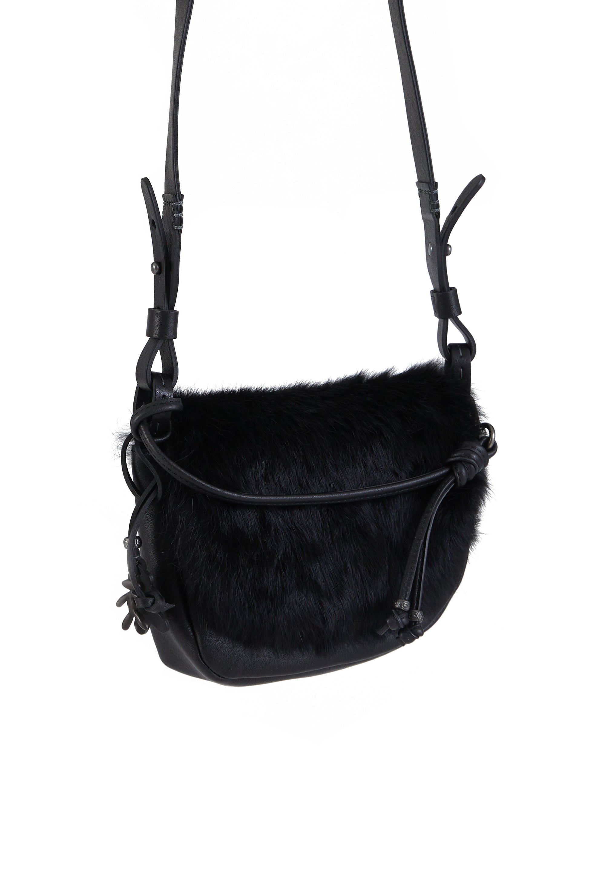 HENRY BEGUELIN Marinella Messico Small Leather and Fur Bag in Lapin Nero