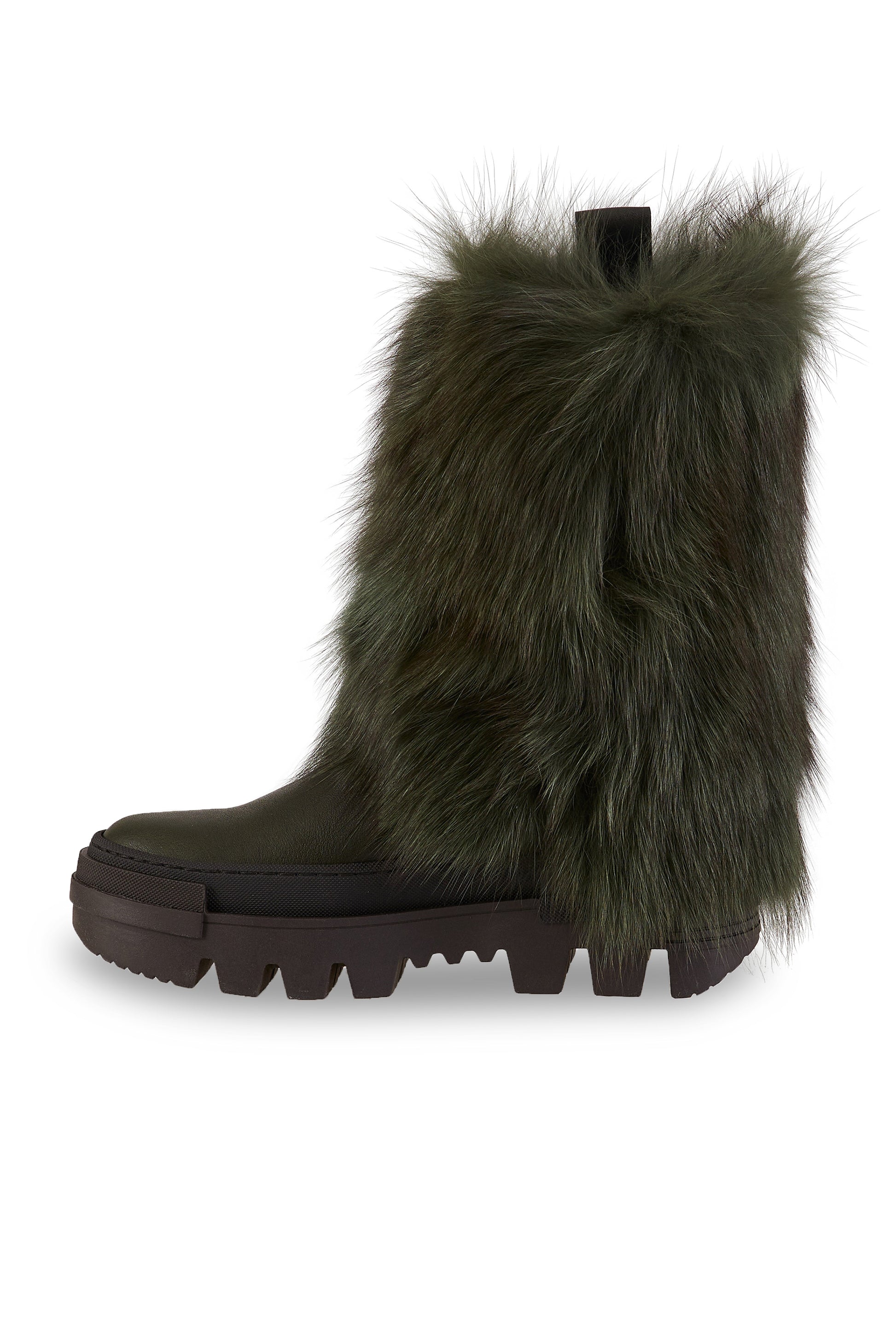 HENRY BEGUELIN Messico Tall Leather Boot With Long Fur in Menta