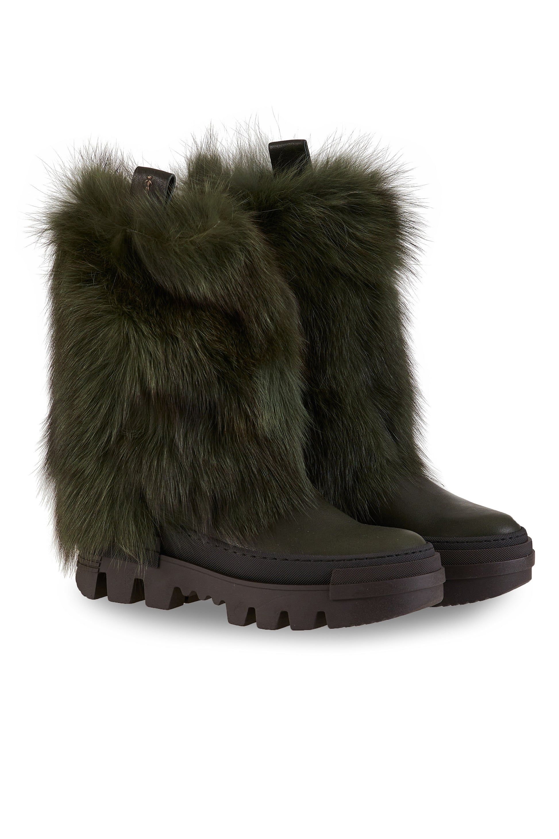 HENRY BEGUELIN Messico Tall Leather Boot With Long Fur in Menta