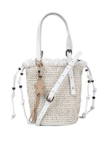 Secchiello Intreccio Leather Arricciata Bag in Madreperla Gesso