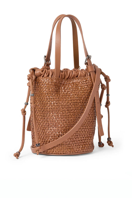 Secchiello Intreccio Leather Arricciata Bag in Madreperla Cuoio