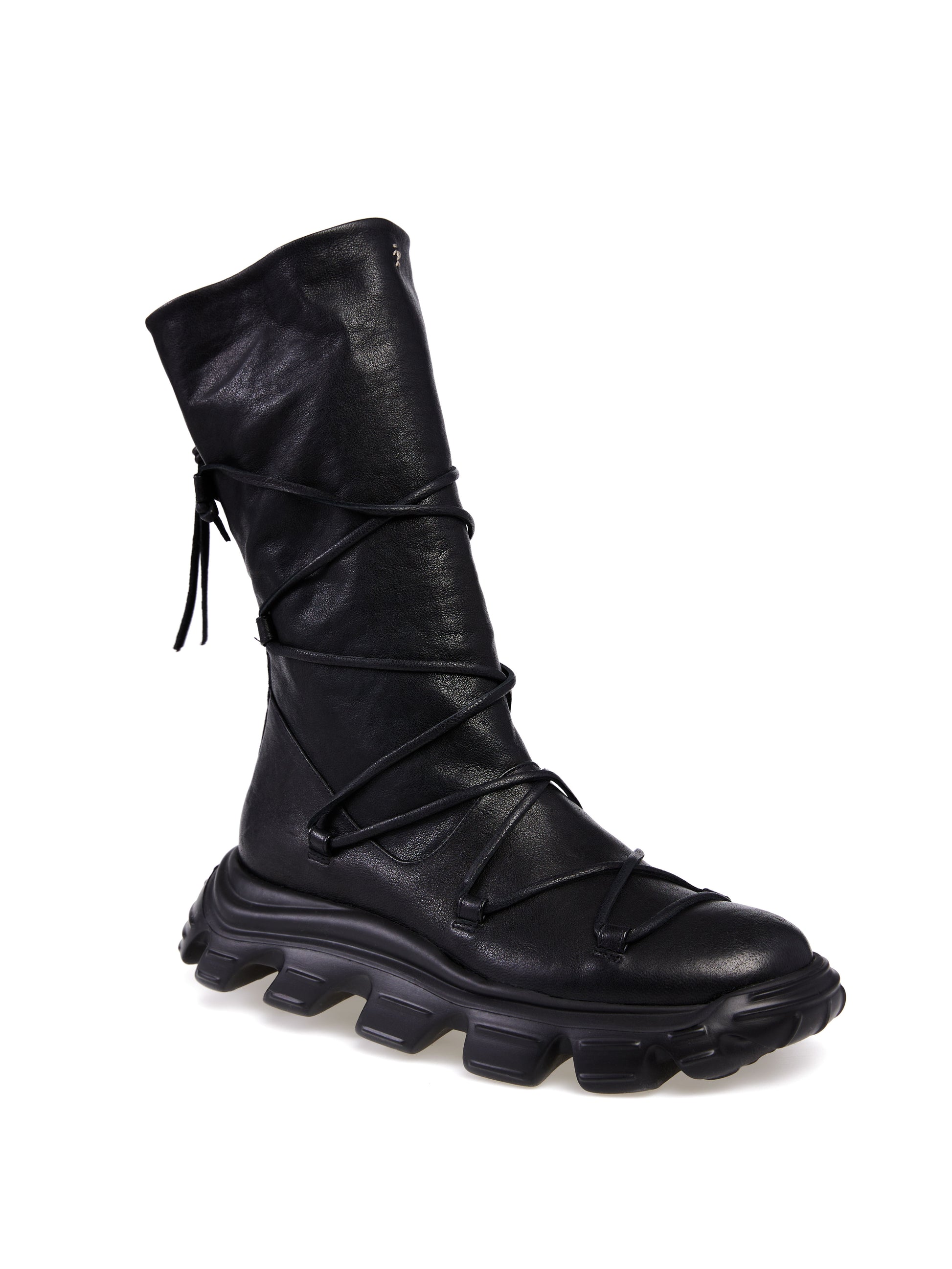 HENRY BEGUELIN Old Iron Tall Leather Boot With Laces in Nero