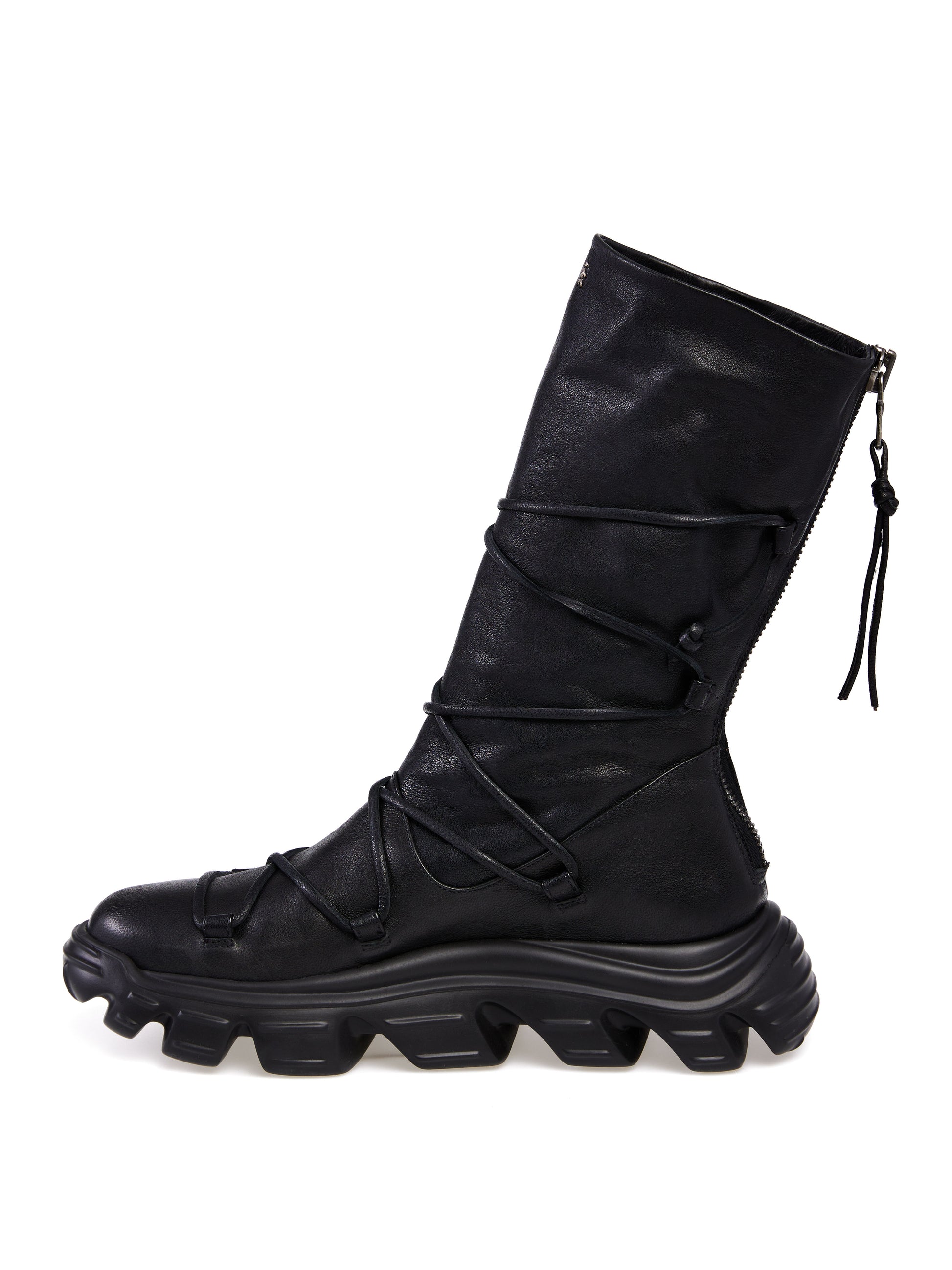 HENRY BEGUELIN Old Iron Tall Leather Boot With Laces in Nero