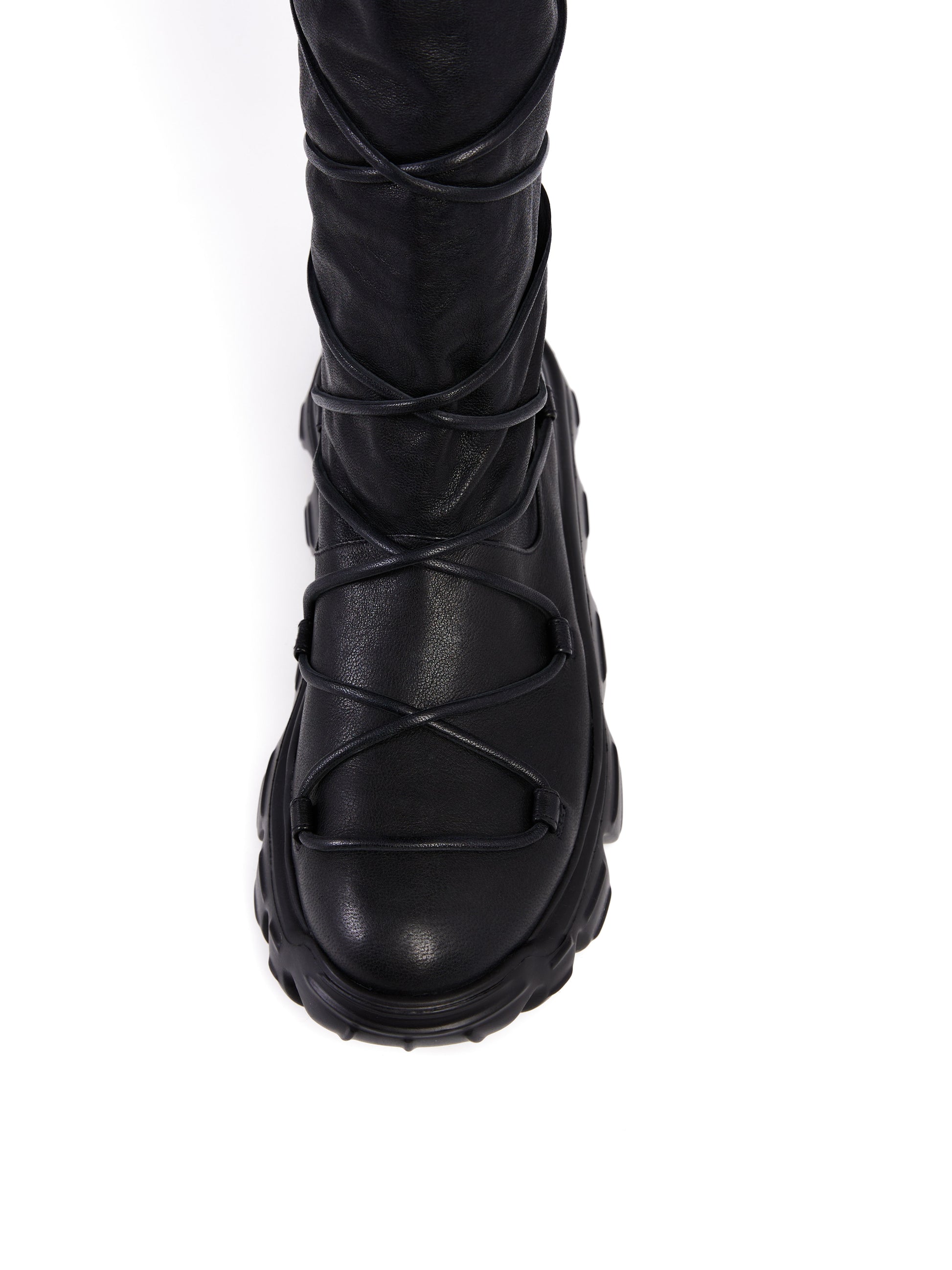 HENRY BEGUELIN Old Iron Tall Leather Boot With Laces in Nero