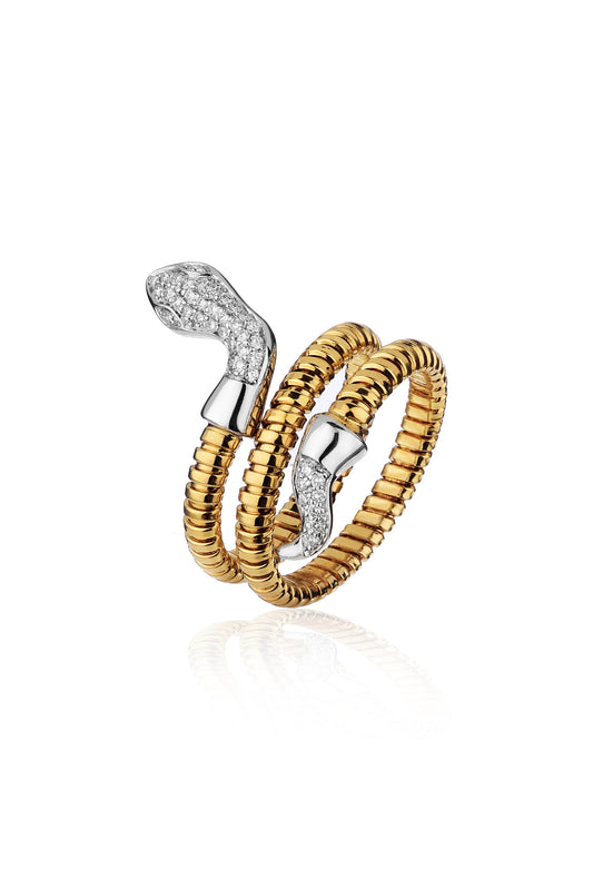 T. Boutique Italian Two Tone Snake Ring in 18k Yellow Gold