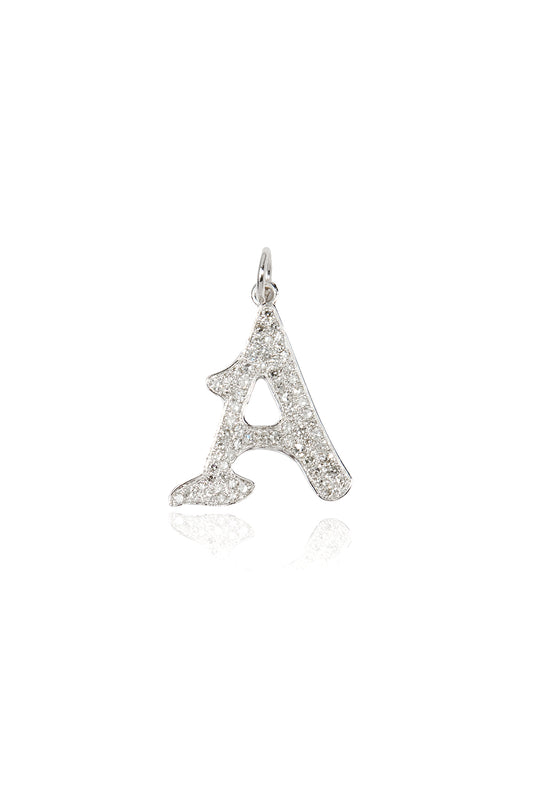 L.A. STEIN Gothic Initial Diamond Pavé Pendant A White Gold
